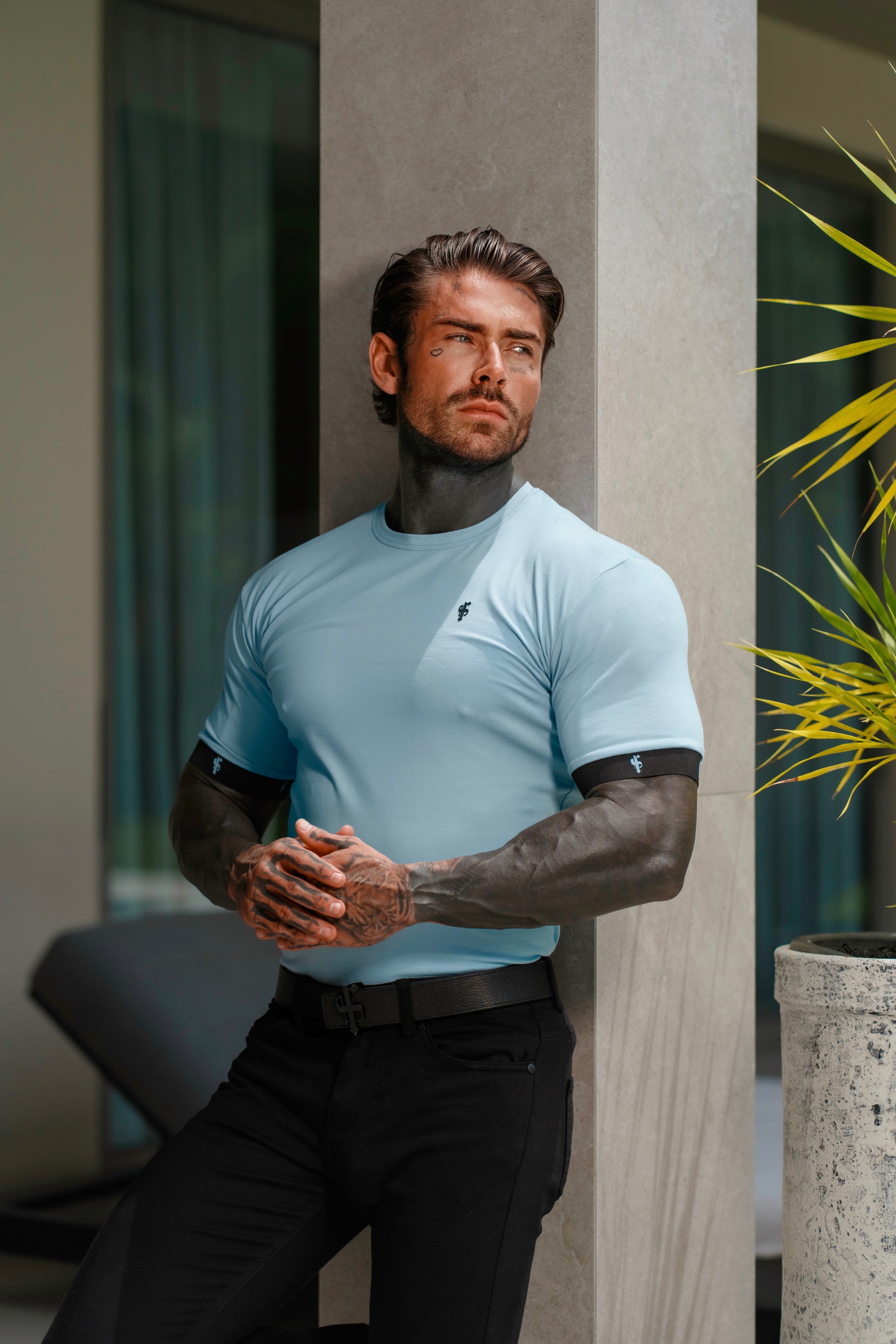 Classic Airforce Blue Crew T Shirt with FS Elastic Sleeve Branding - FSH1566