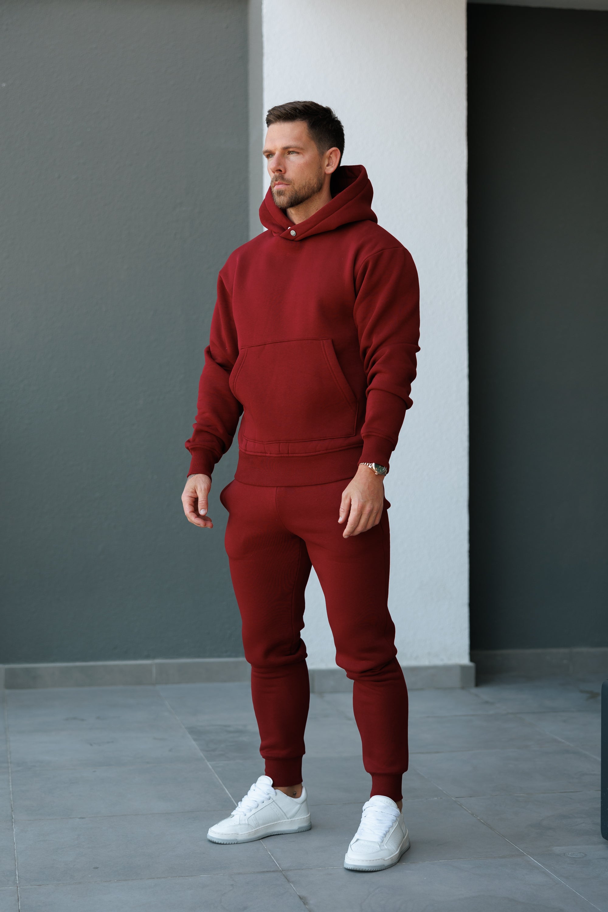 Burgundy Oversized Hoodie With Functional FS Stud - FSR008