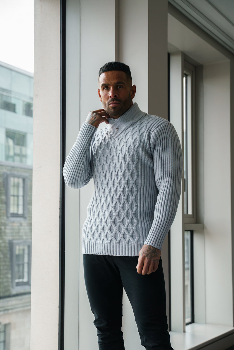 Father Sons Chunky Cable Knit Cop Grey Sweater - FSJ064