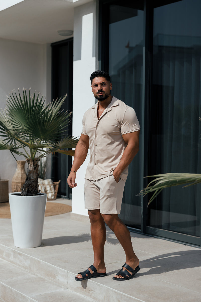 Father Sons Stretch Beige / Gold Pique Revere Shirt Short Sleeve - FSH1075