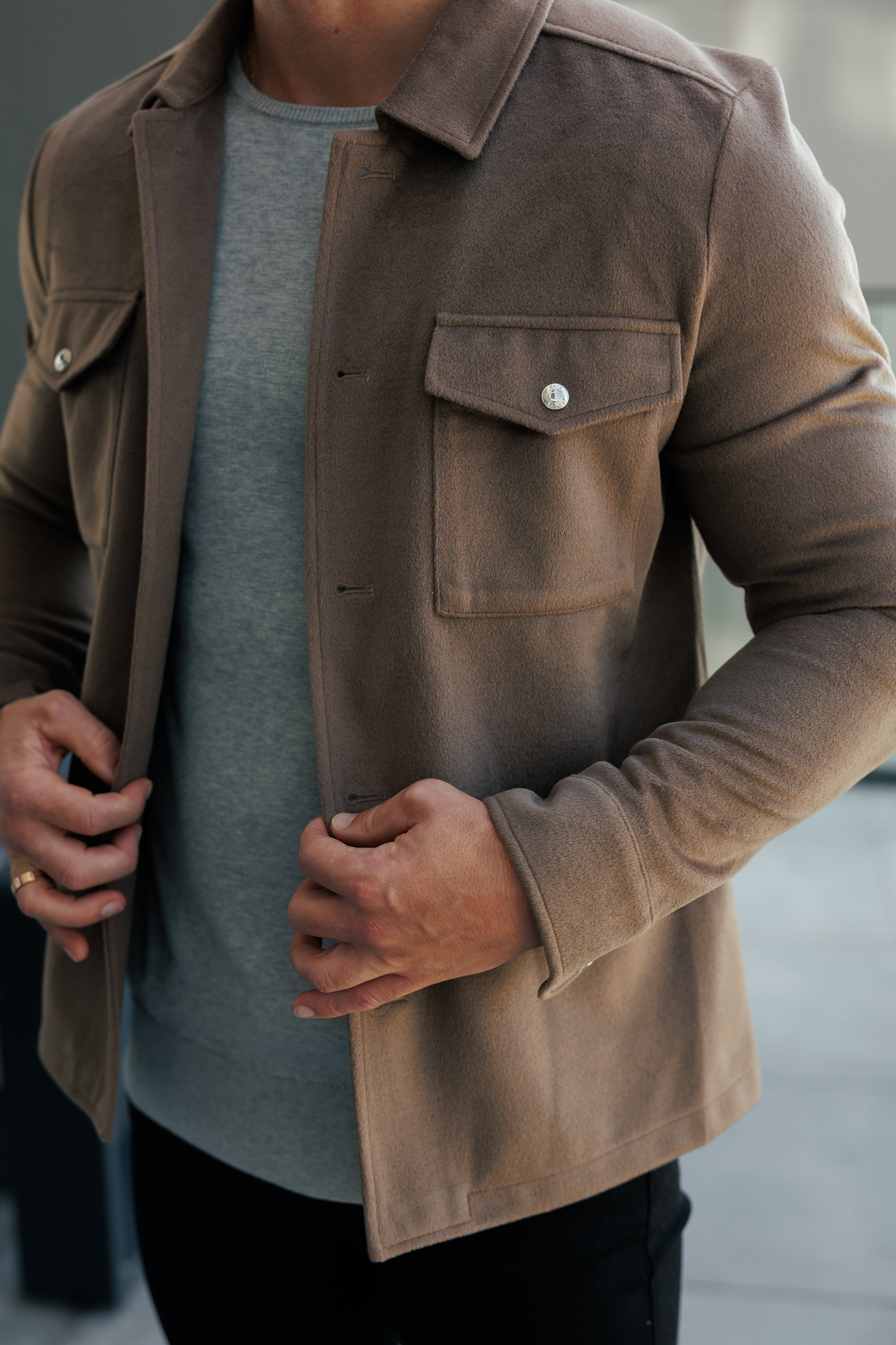 FS Brushed Button Up Plain Jacket Taupe - FSN184 