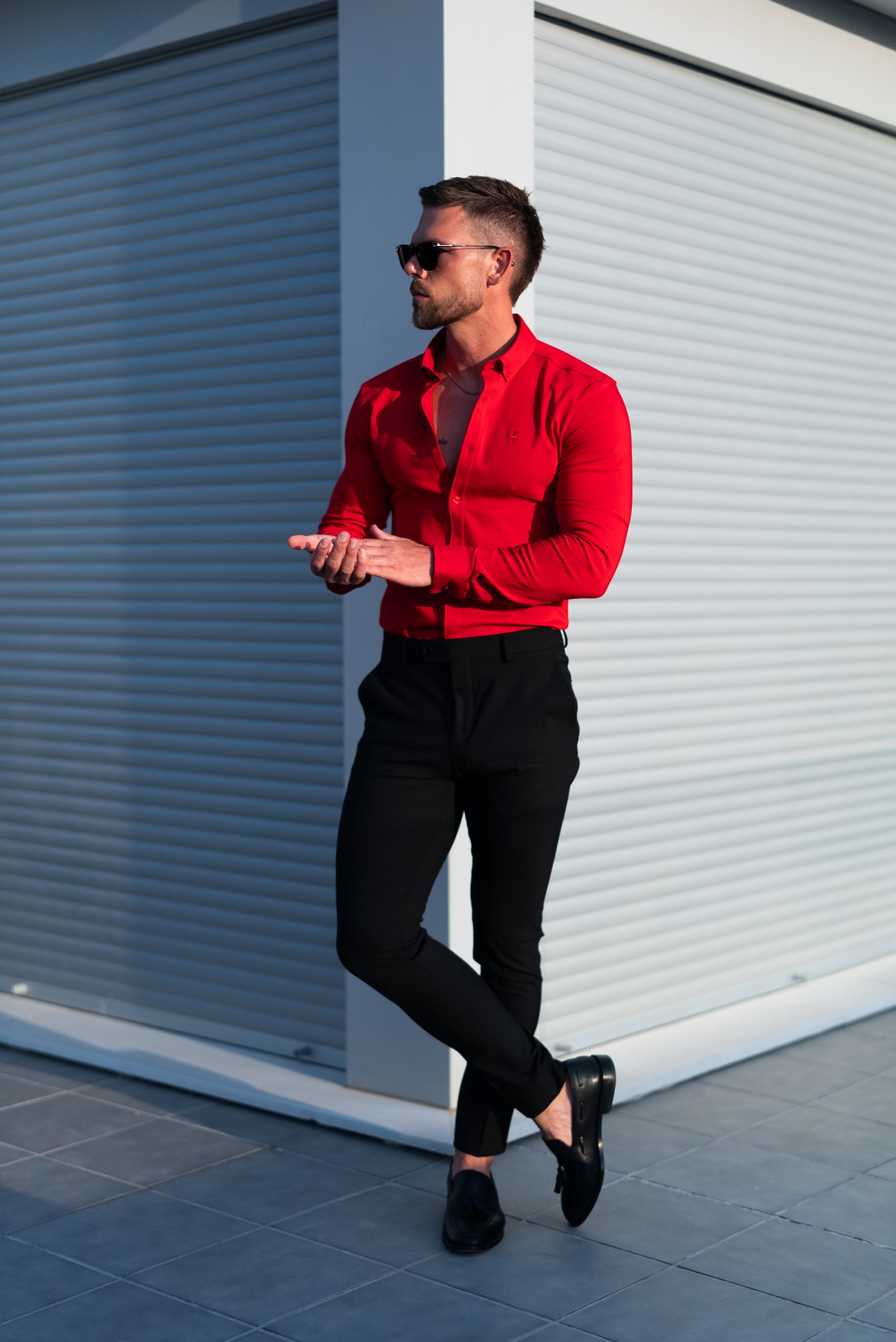 Super Slim LS Postbox Red Scuba with Button Down Collar - FS1186