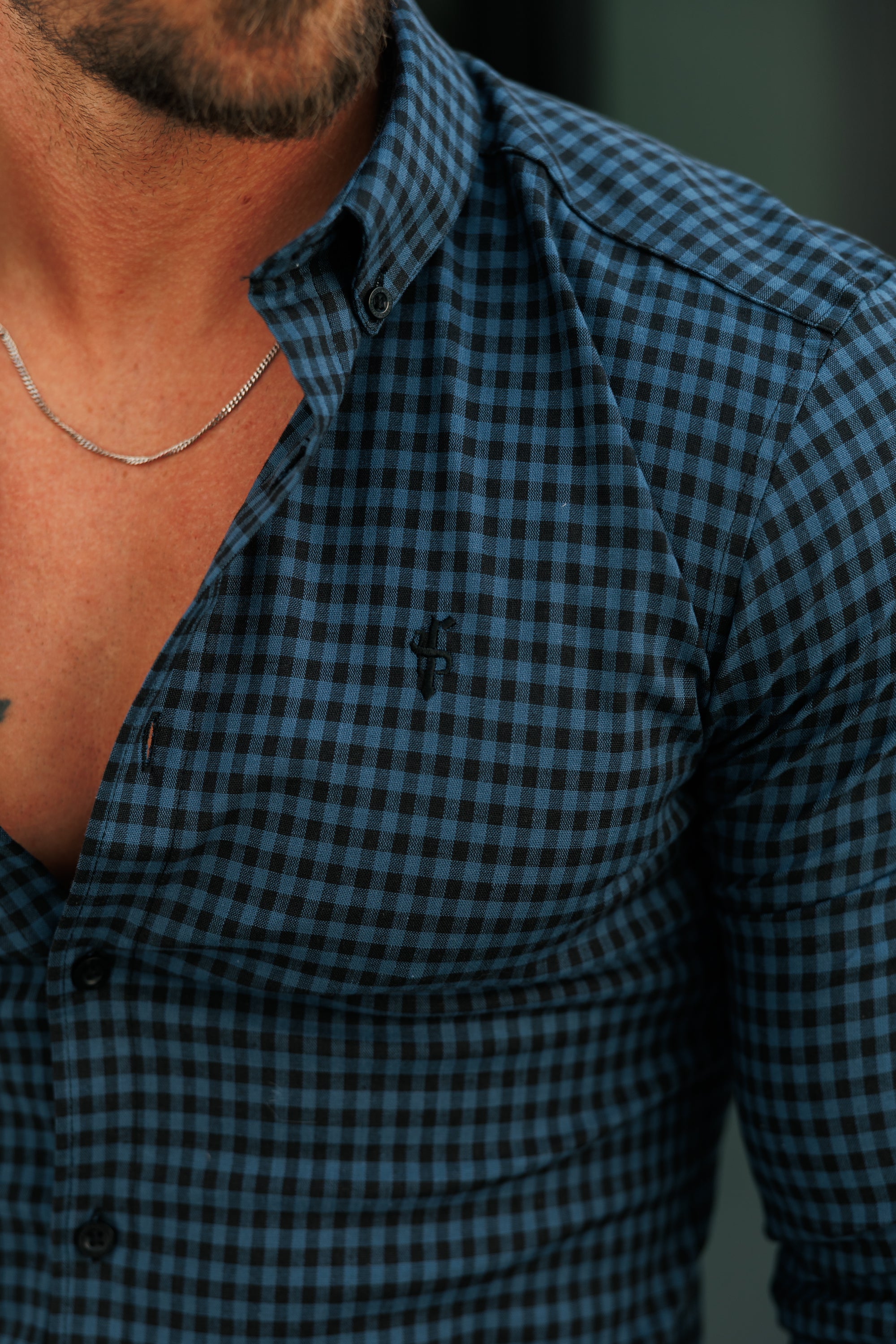 Super Slim Ultra Stretch Blue & Black Check - FS474