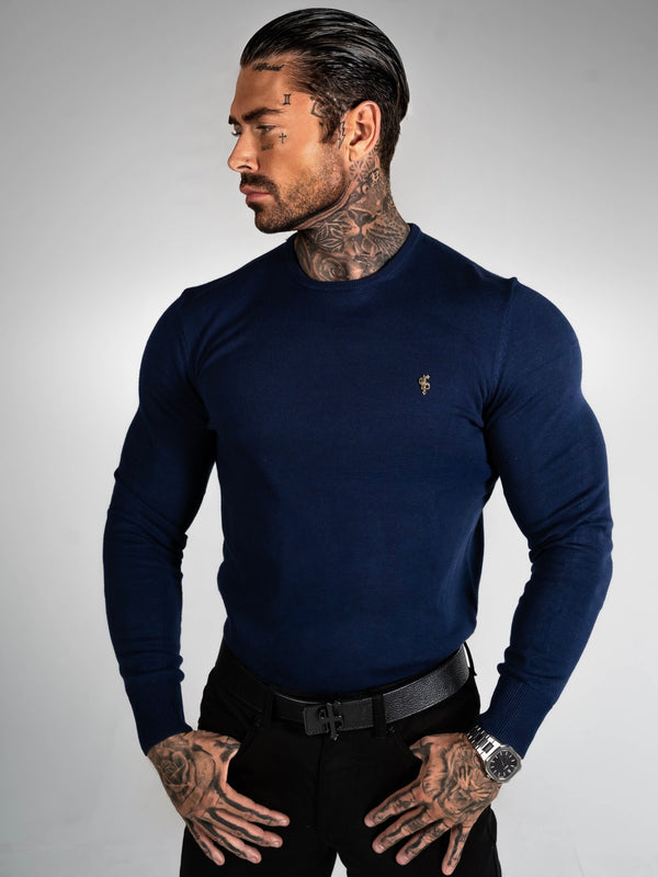 FS Navy Crew Neck Knitted Jumper With FS Branding -  FSN197