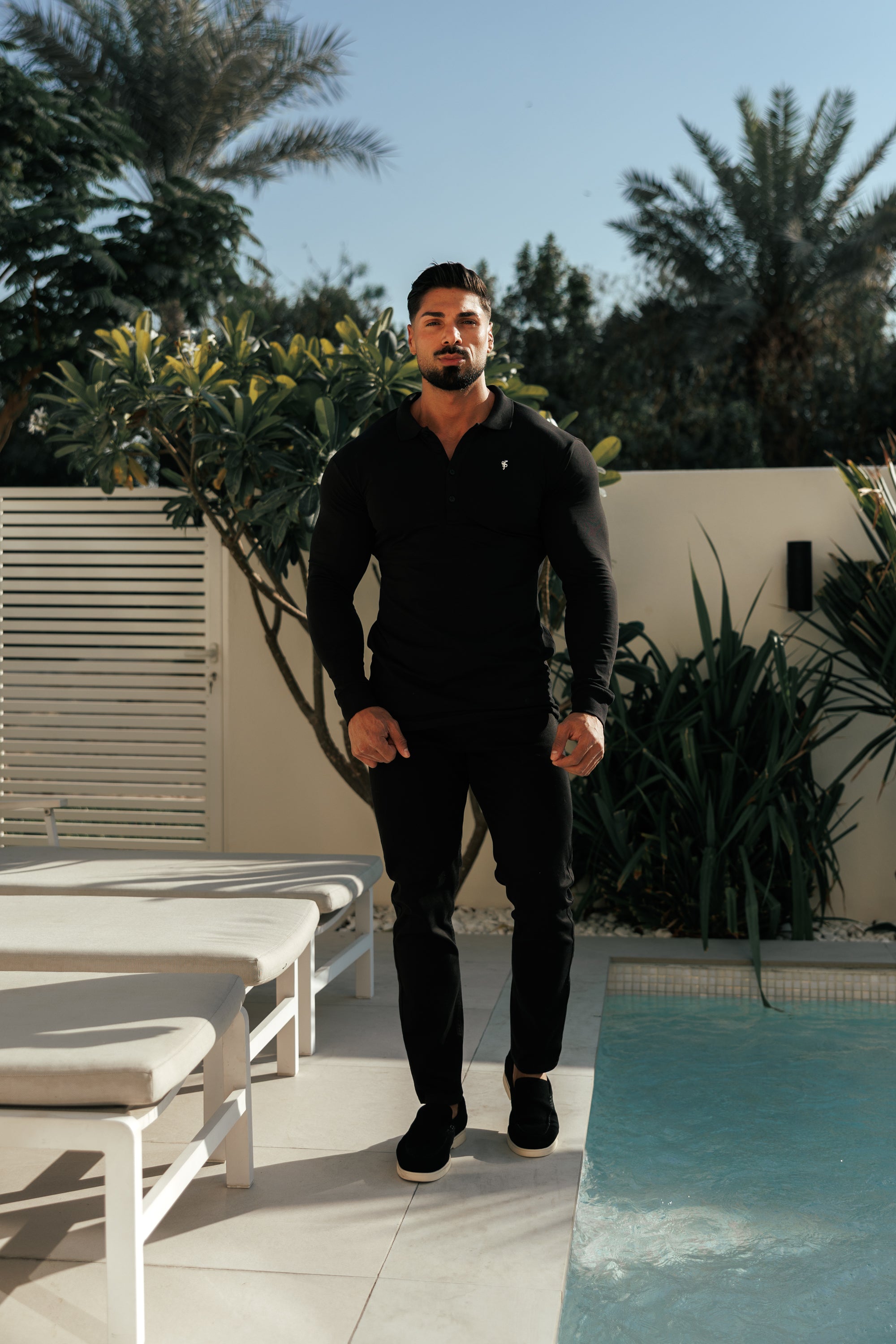 Black / Silver Polo Shirt Long Sleeve - FSH1396