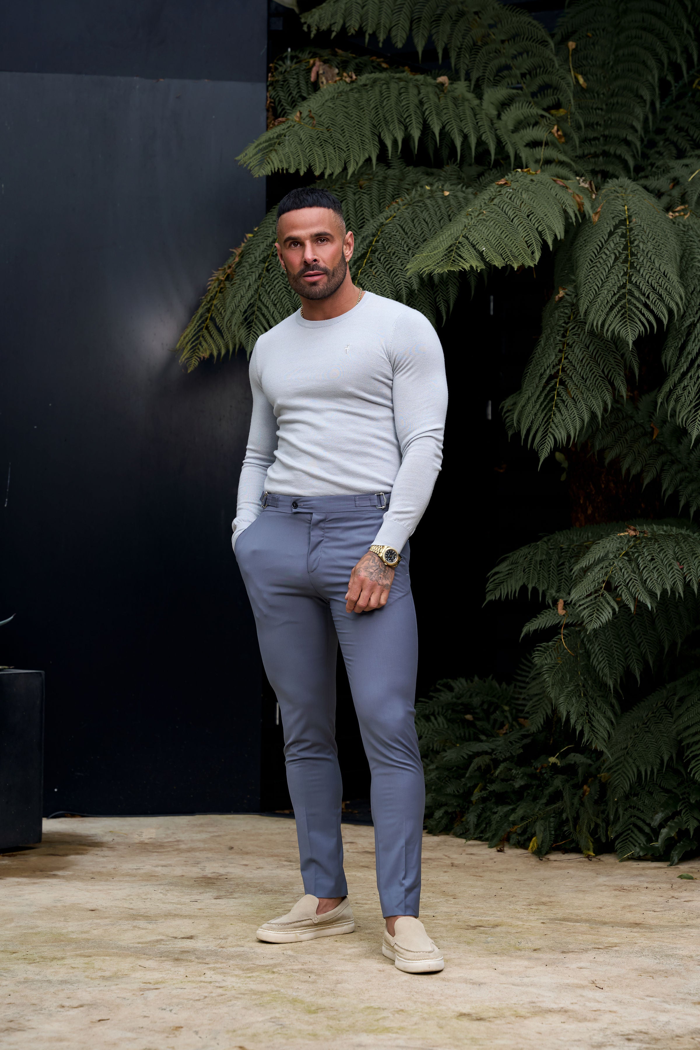 Father Sons Slim Formal Grey Stretch Pants with Side Adjusters - FST024 