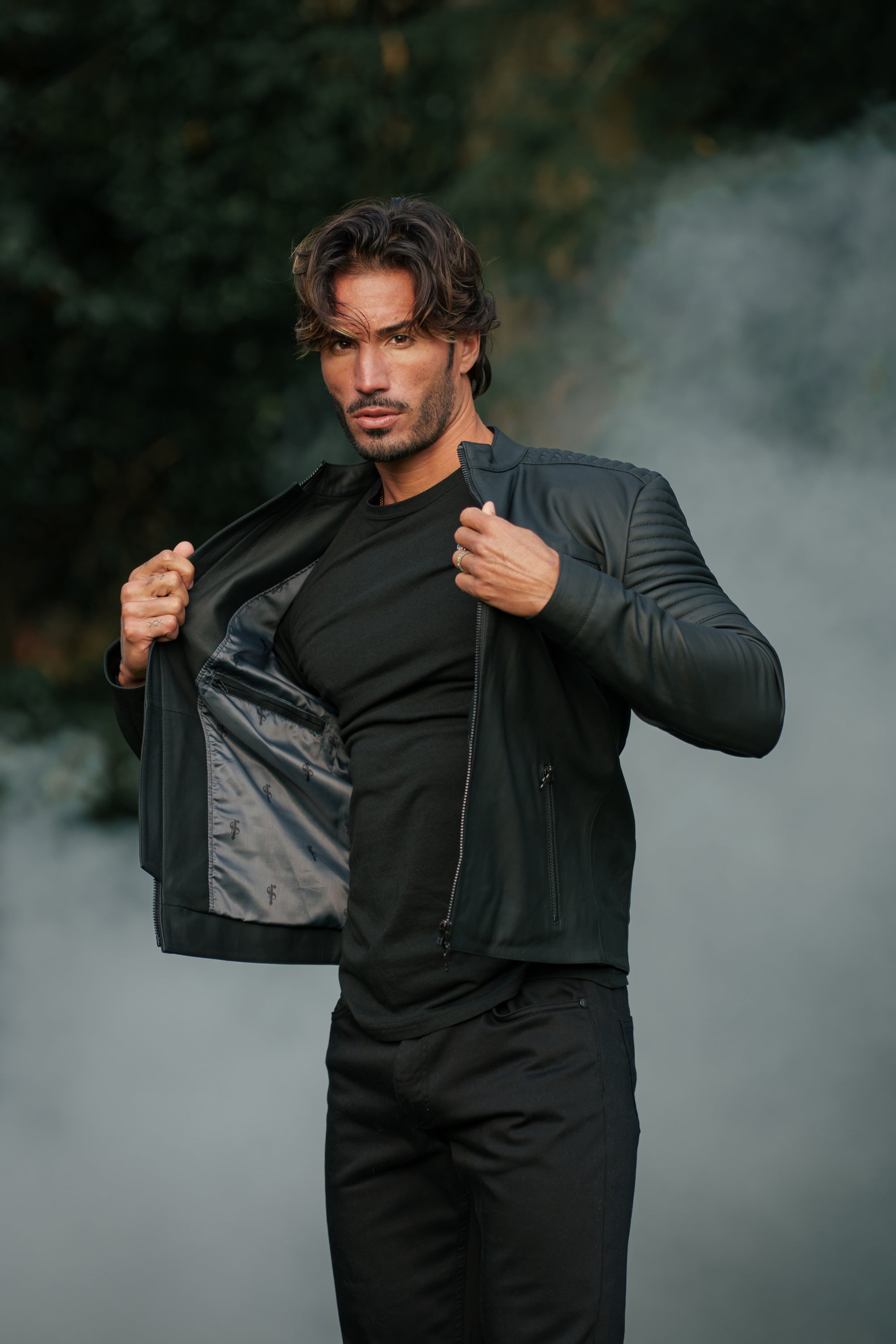 Black Bomber Leather Jacket - FSH1436