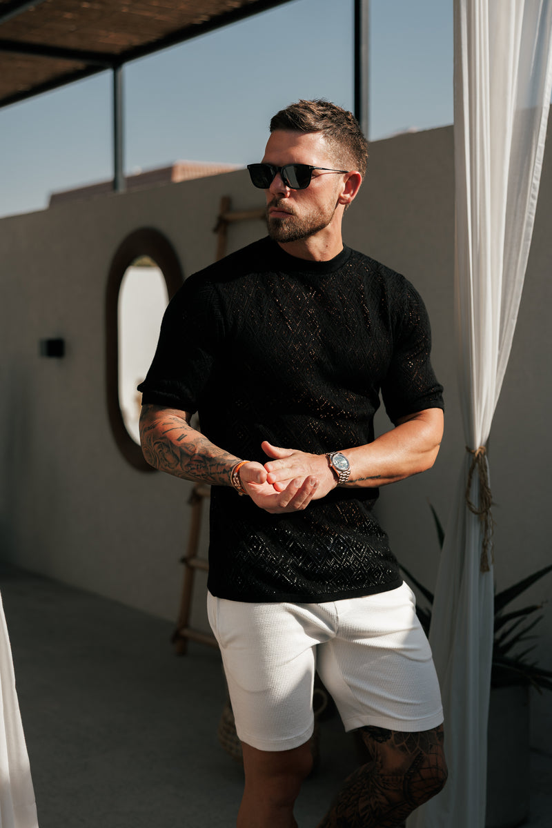 Father Sons Crochet Crew T-Shirt Black Short Sleeve - FSJ085