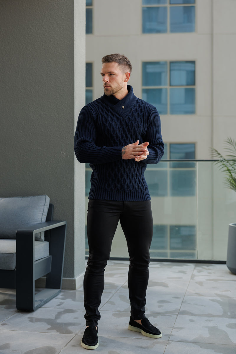 Father Sons Chunky Cable Knit Navy Sweater-  FSJ060