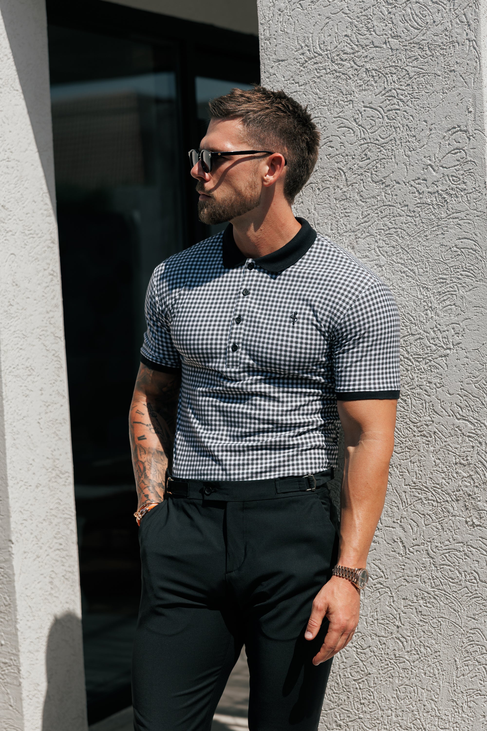 Black / White Printed Check Polo Shirt - FSH1260