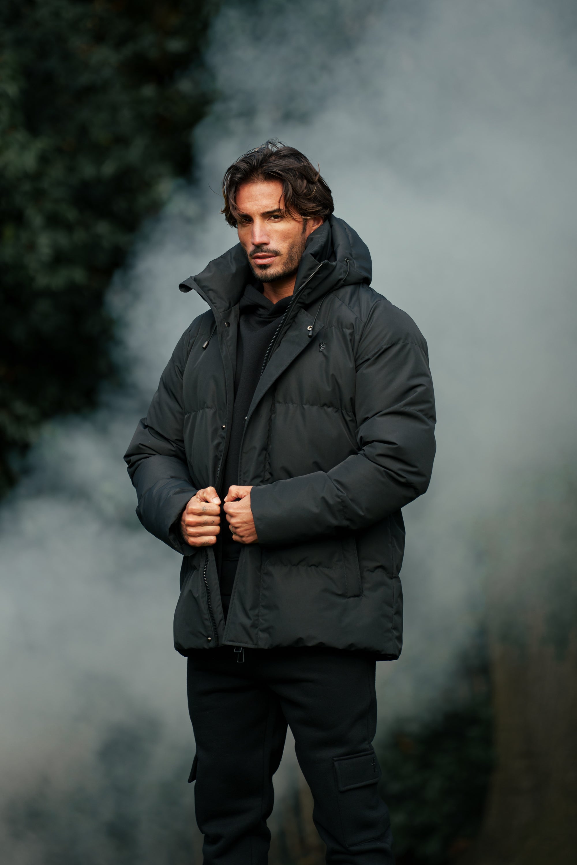 Black Padded Coat with Hood - FSN234