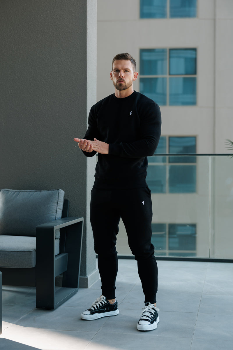 FS Plain Black Crew Sweater With FS Branding - FSH1183