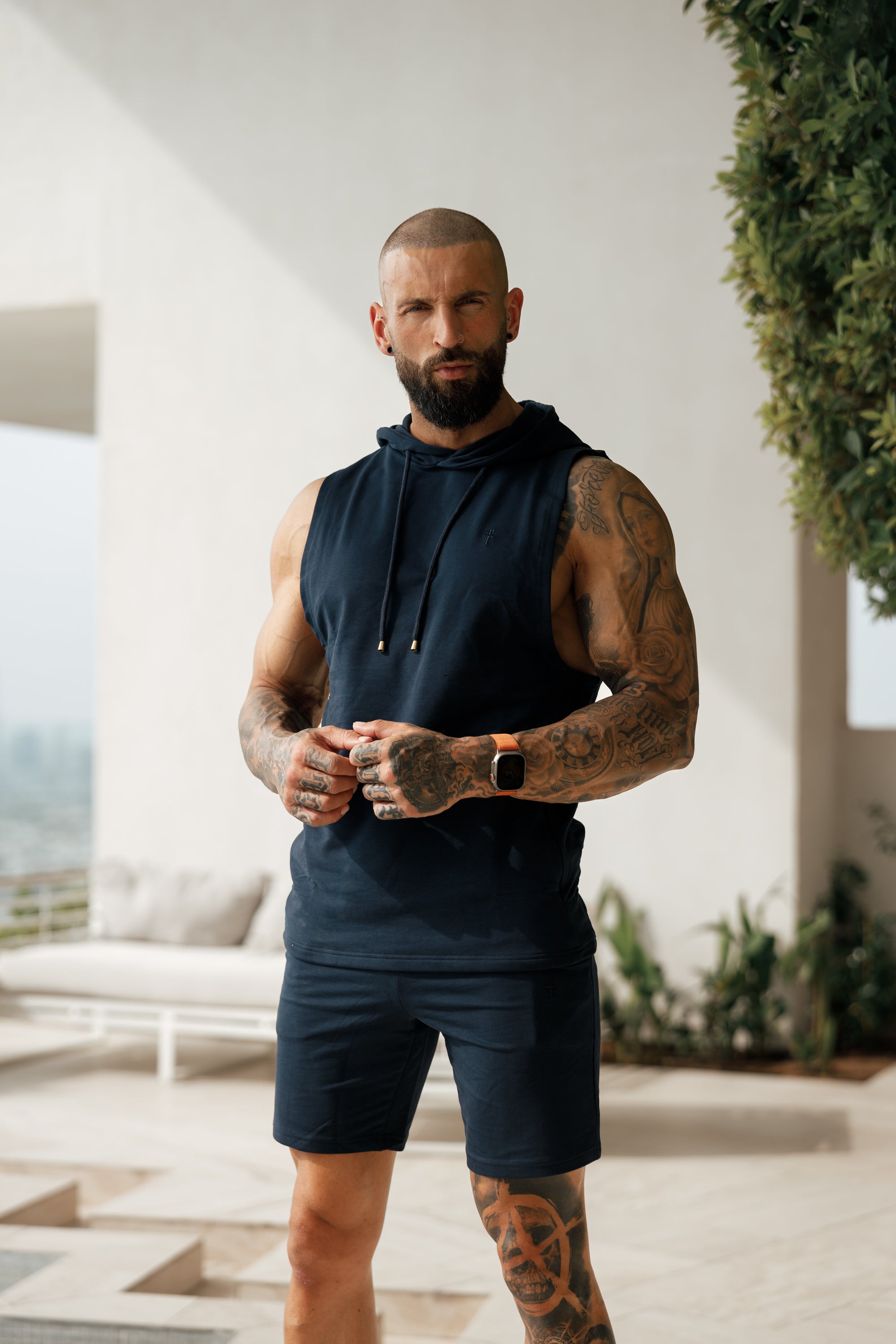 Sleeveless Navy Gym Hoodie - FSH895