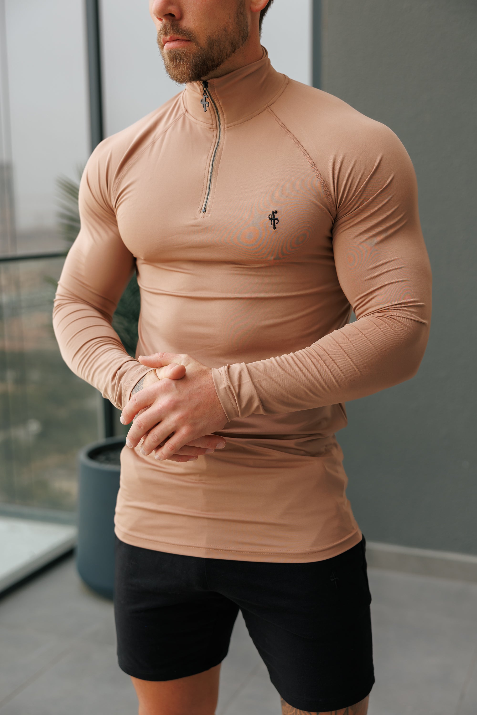 LS Coffee / Black Half Zip Gym Top - FSH1283