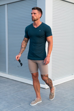 Father Sons Super Slim Forest Green / Silver V Neck Ribbed Crew - FSH1368