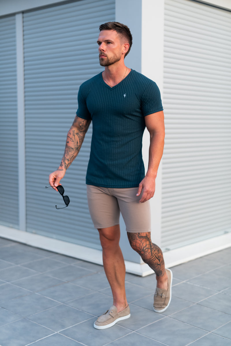 Father Sons Super Slim Forest Green / Silver V Neck Ribbed Crew - FSH1368