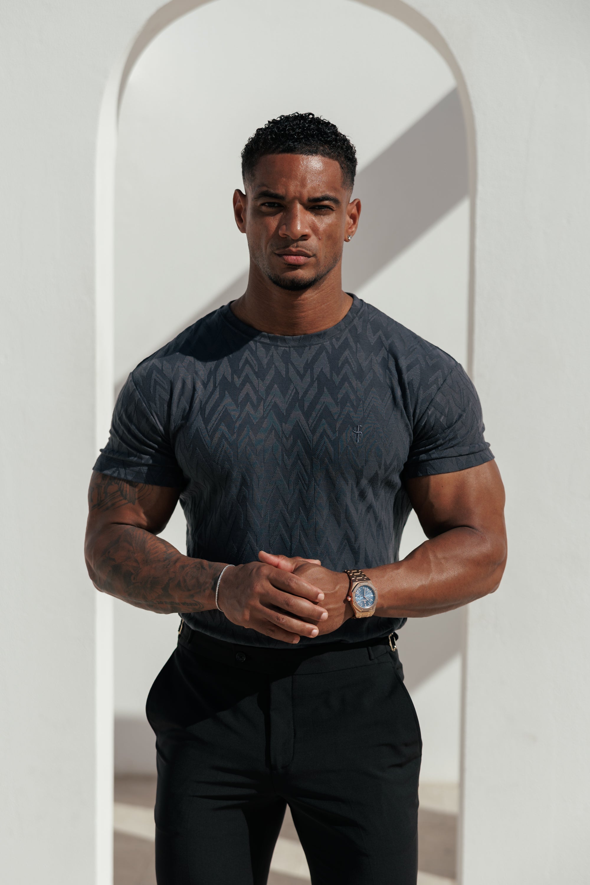 Regular Fit Jacquard Charcoal Chevron T-Shirt - FSR047