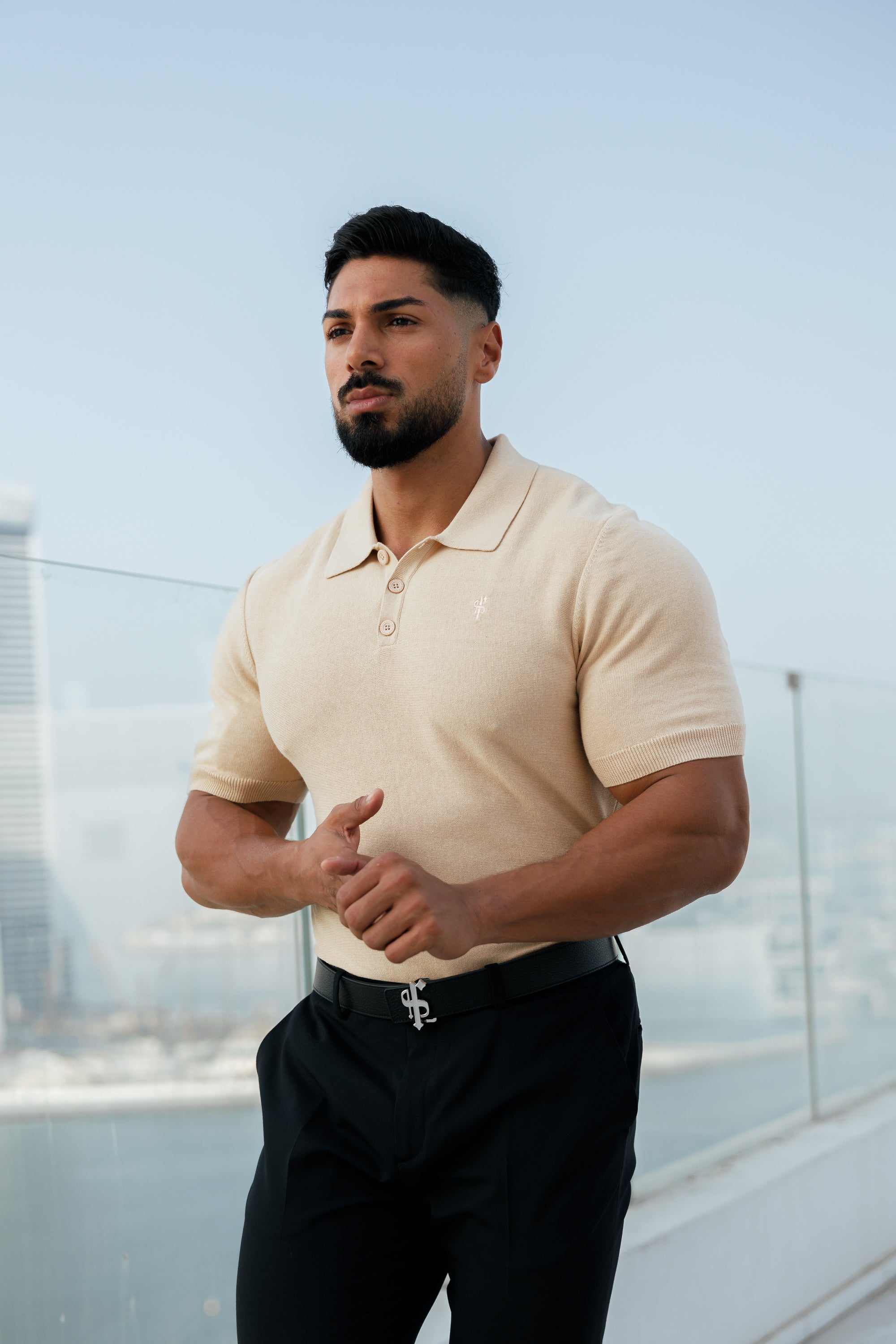 Classic Plain Beige Knitted Polo Short Sleeve - FSN111