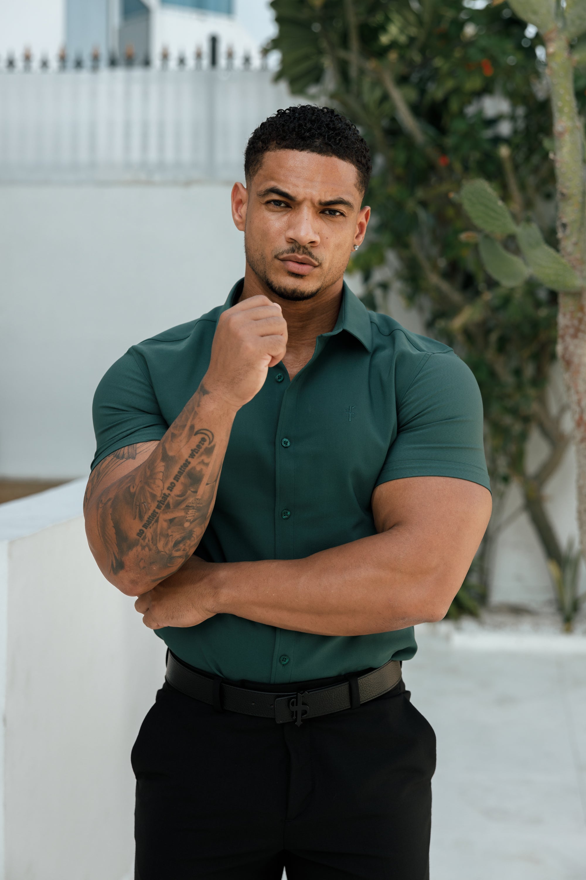 Super Slim Scuba Forest Green Short Sleeve Stretch - FS1026