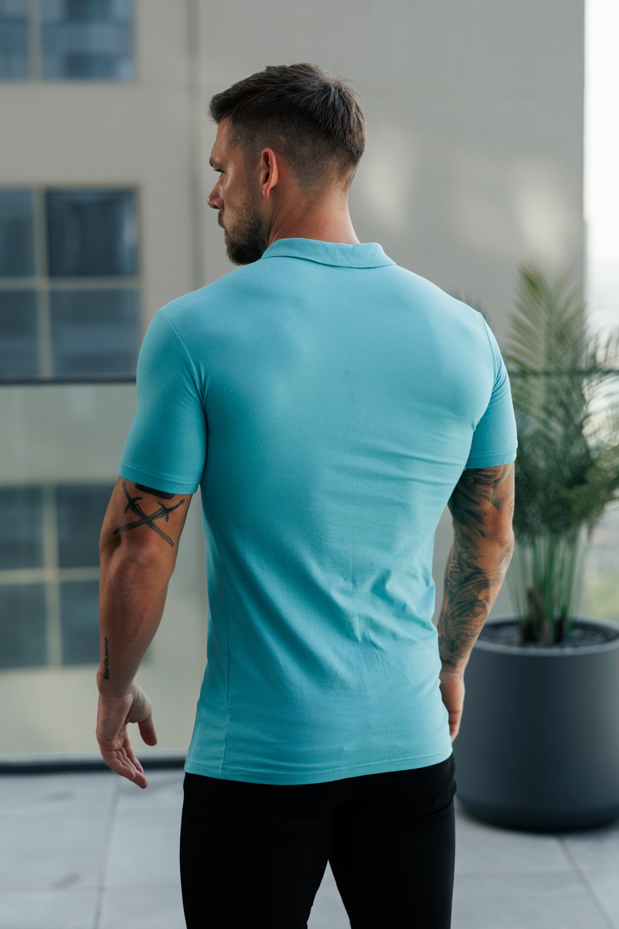 Classic Ocean Green Polo Shirt with Tonal Button and Embroidery - FSH1272