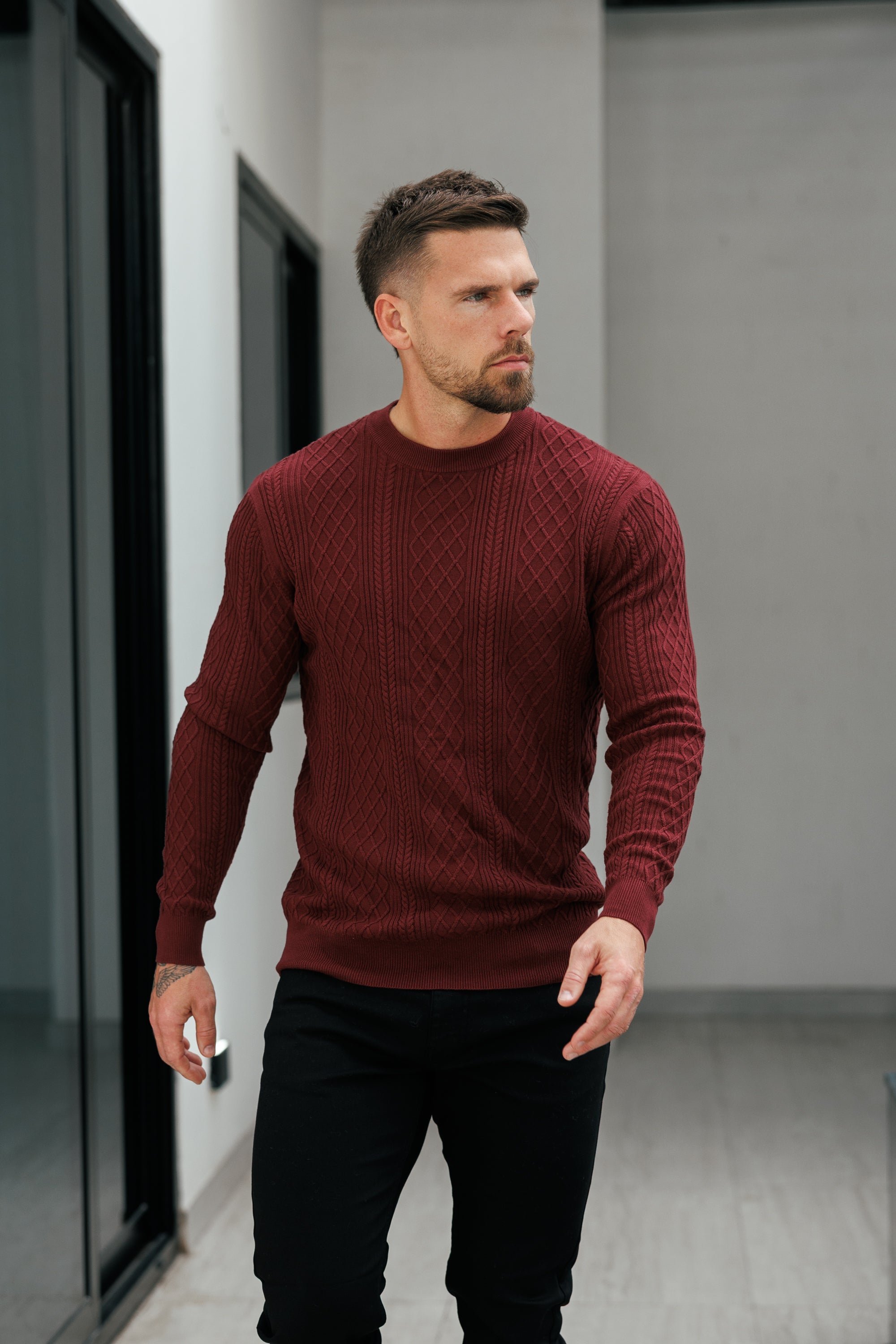 Fine Knit Diamond Burgundy Jumper Long Sleeve  -  FSA008