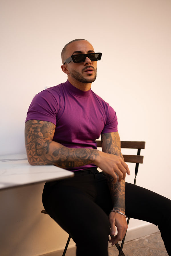 FS Ribbed High Neck Crew Short Sleeve Purple - FSH1139