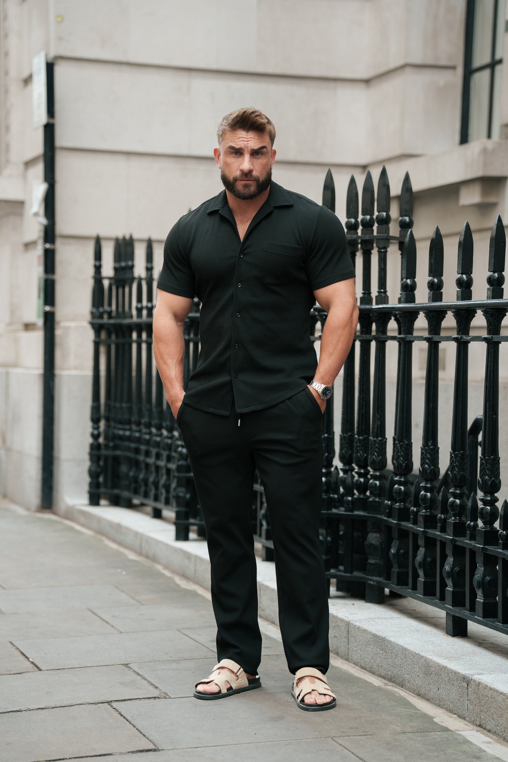 Jersey Cord Relaxed Black Trousers - FSR014