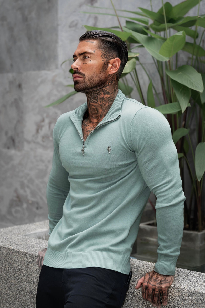 FS Teal Funnel Neck Knitted Jumper With FS Branding -  FSN189