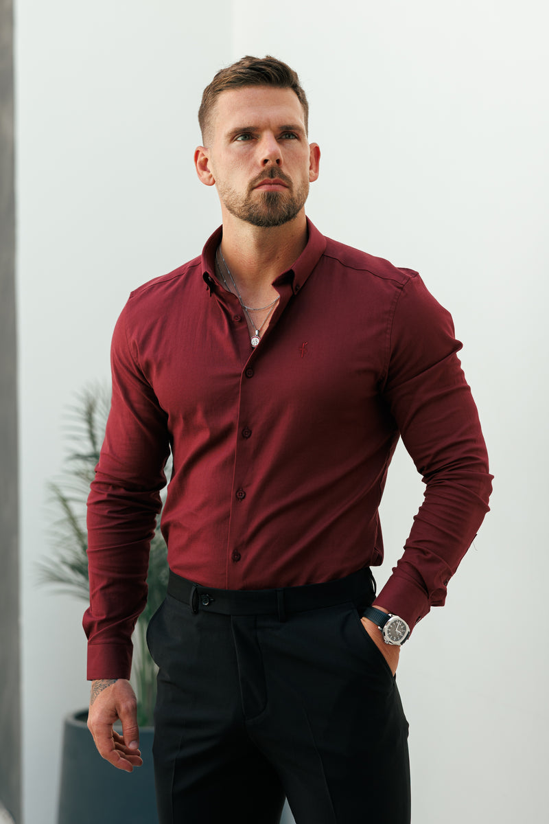 Father Sons Classic Stretch Oxford Long Sleeve Oxblood / Burgundy with Button Down Collar - FS1219