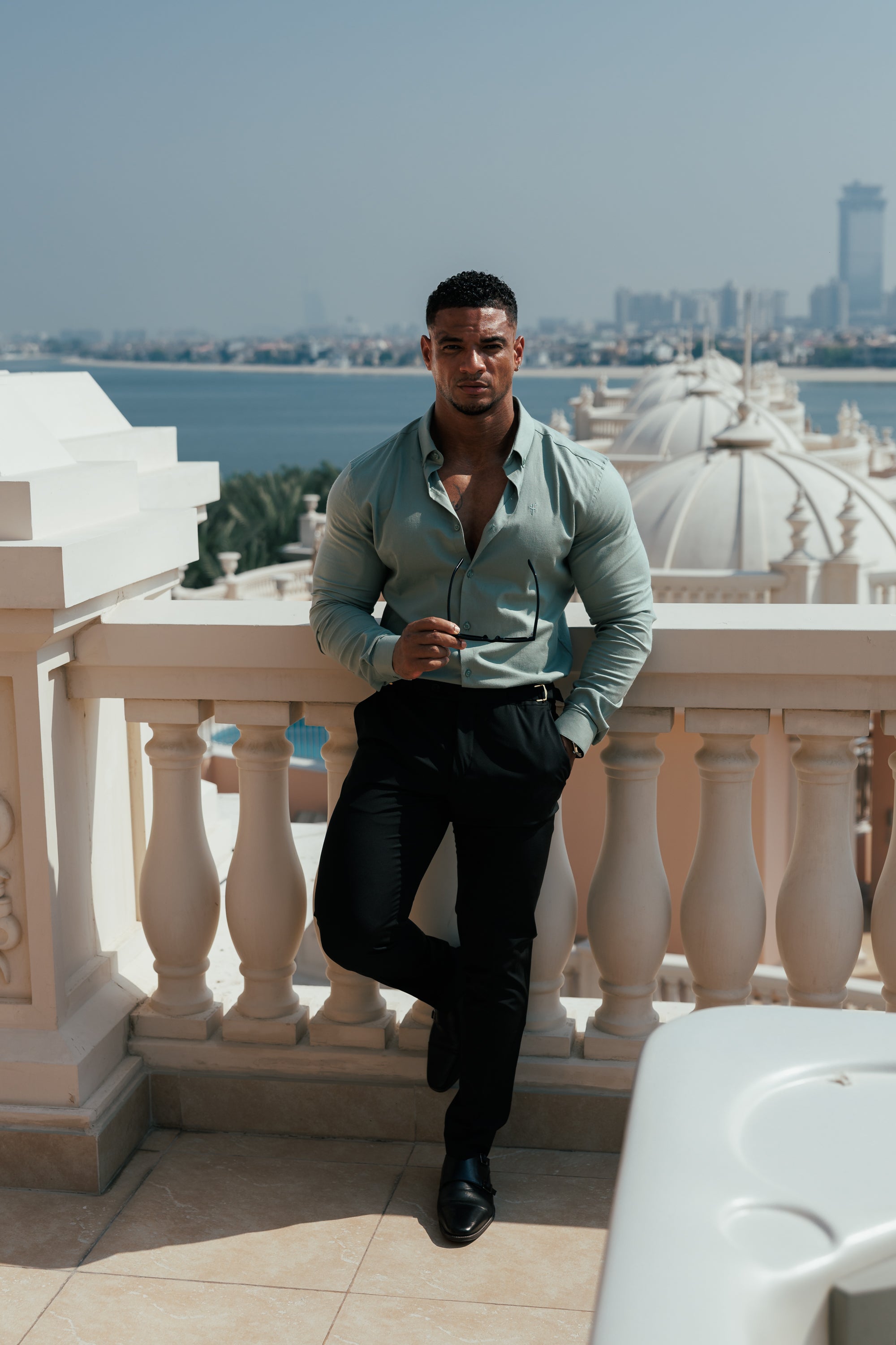 Classic Stretch Oxford Long Sleeve Smoke Green with Button Down Collar - FS1217