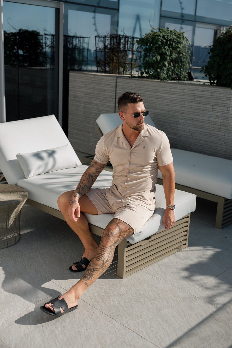 Father Sons Stretch Beige / Gold Pique Revere Shirt Short Sleeve - FSH1075