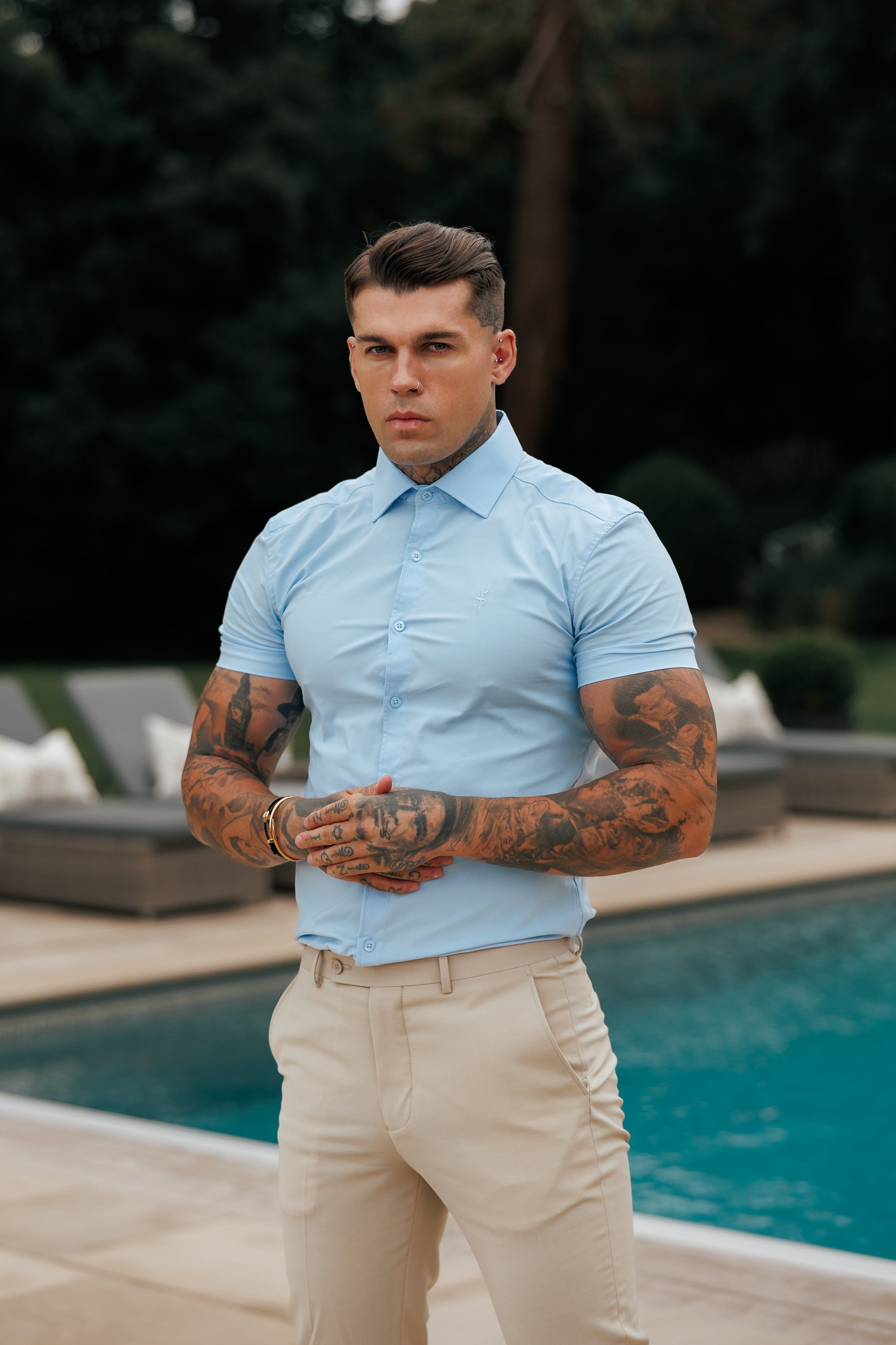 Muscle Fit Advanced Stretch Powder Blue Short Sleeve with Cutaway Collar  - FS1162