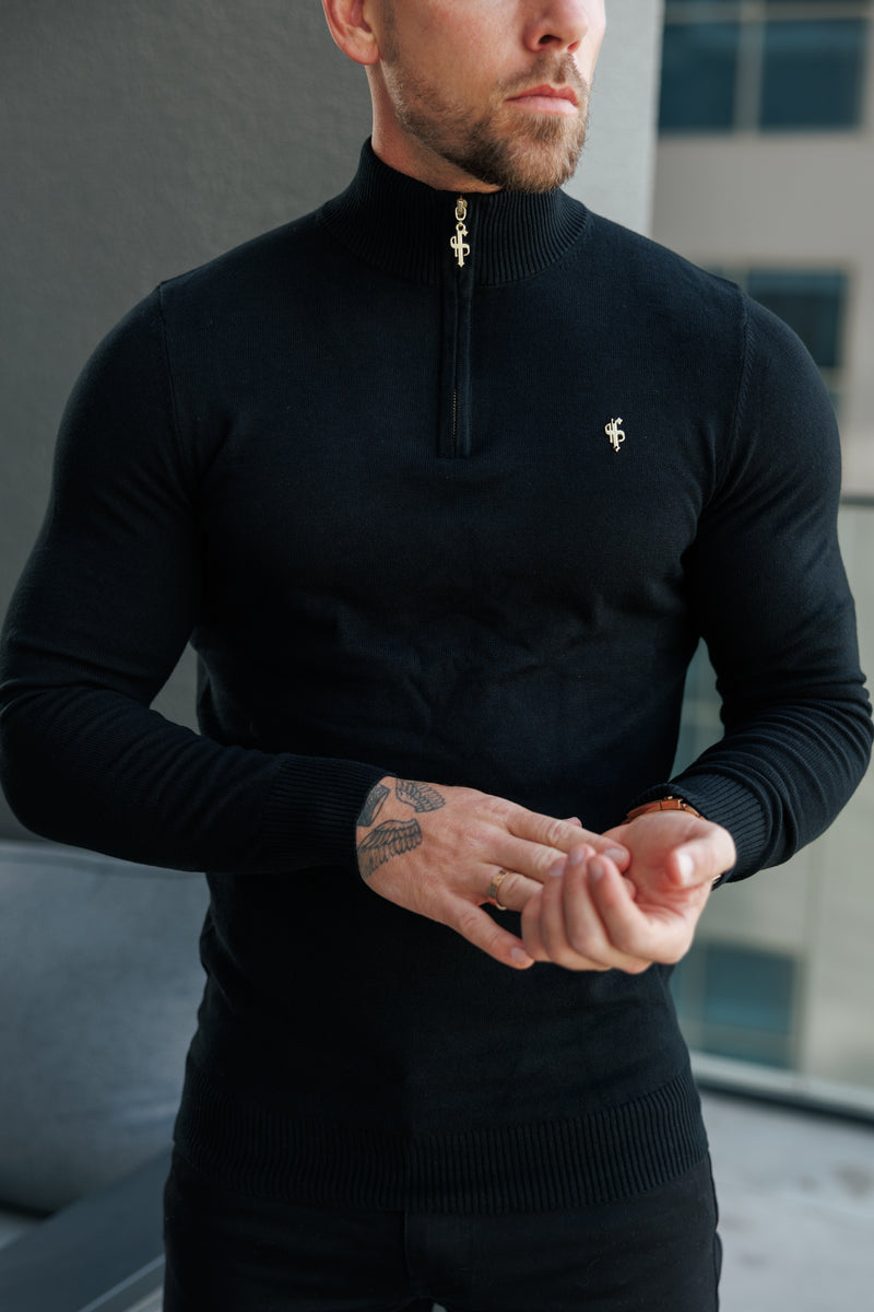 FS Black Funnel Neck Knitted Jumper With FS Branding -  FSN186