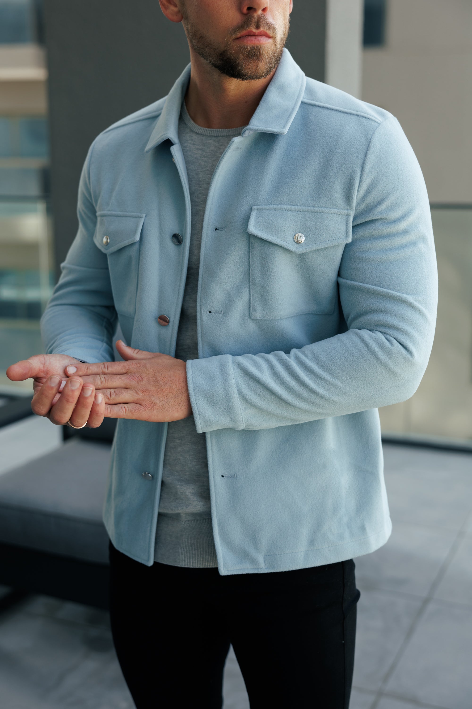 FS Brushed Button Up Plain Jacket Blue - FSN185 