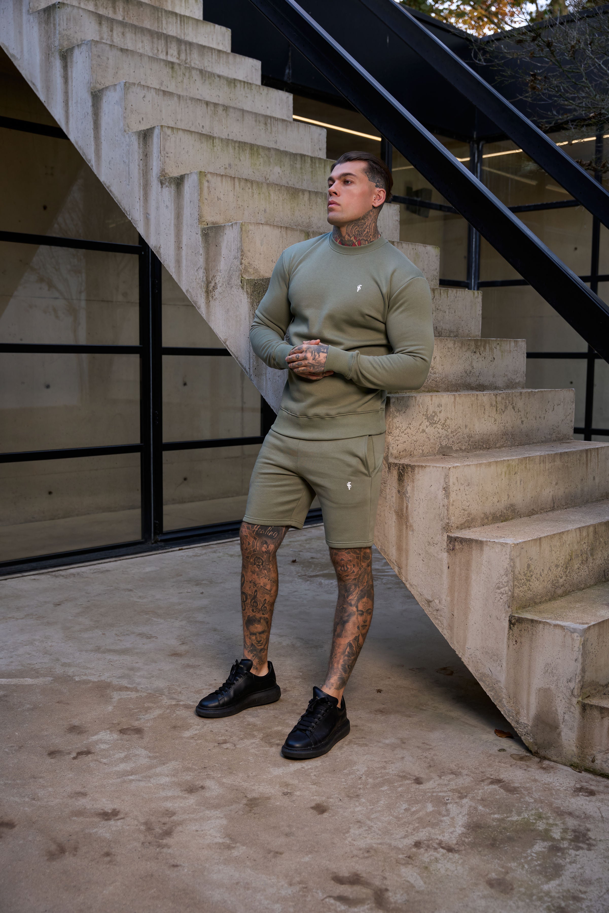 FS Plain Olive Crew Sweater With FS Branding - FSH1186
