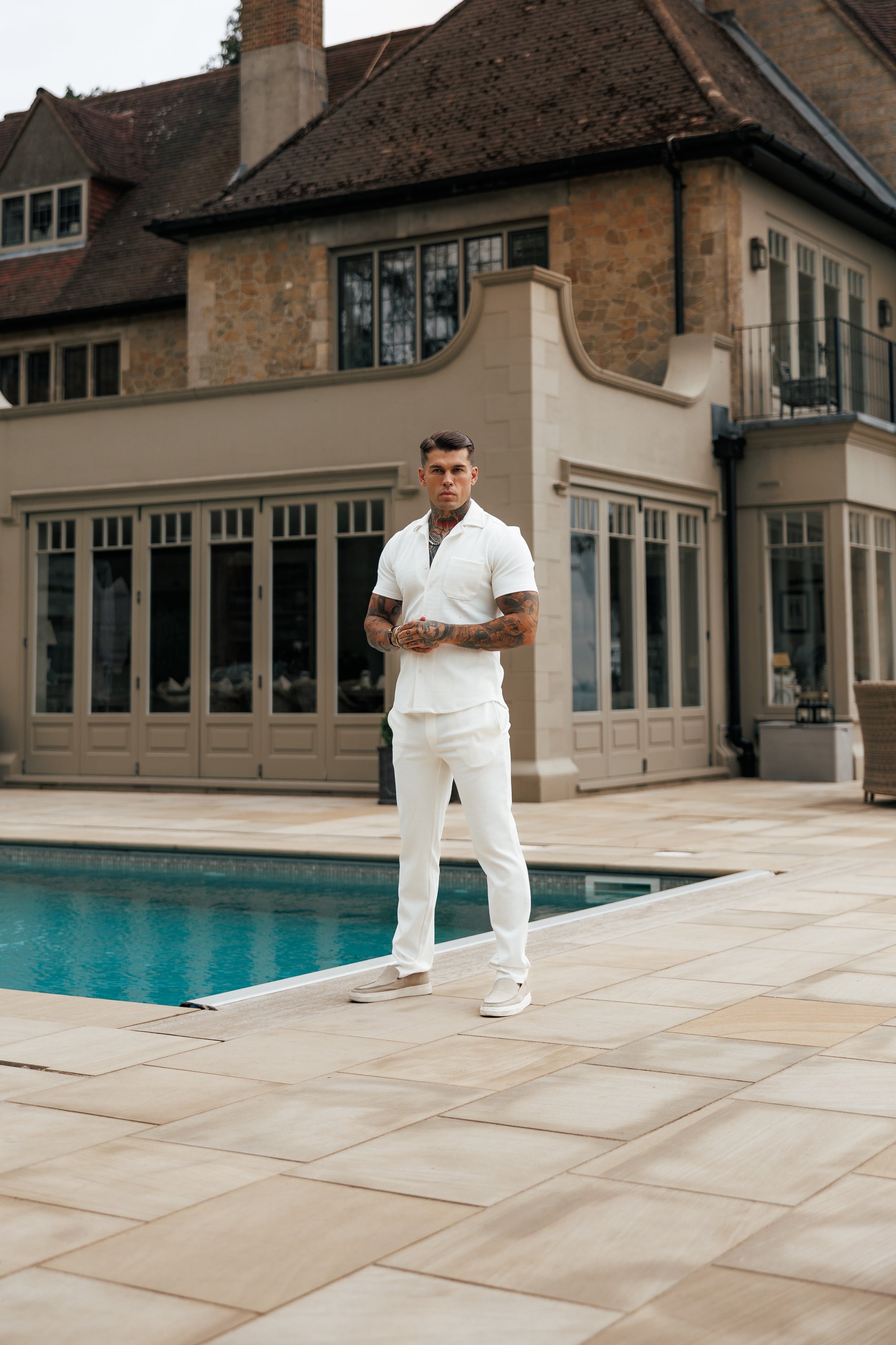 Jersey Cord Stretch White Revere Shirt Short Sleeve - FSR017