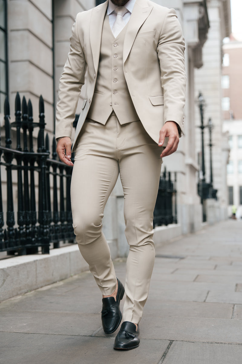 Father Sons Slim Formal Waistcoat Beige - FSW011