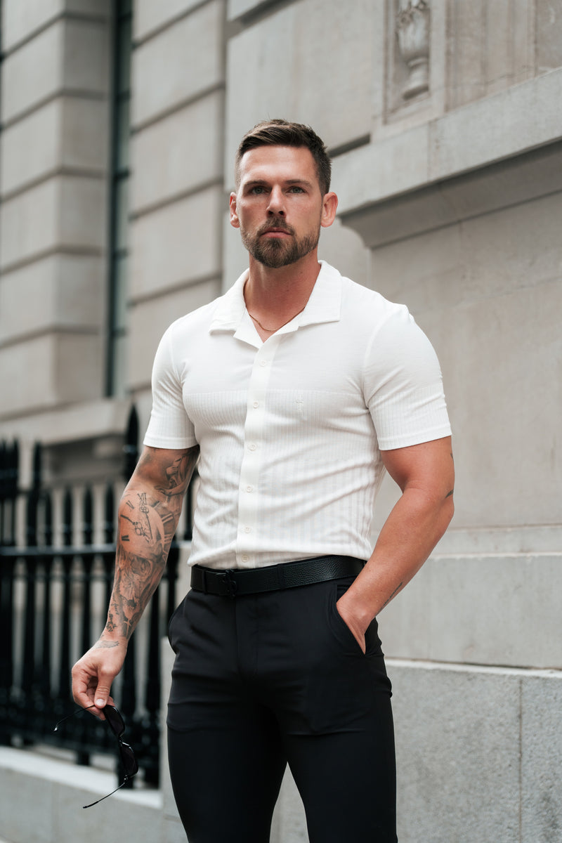 Father Sons Jersey Revere Vertical Stripe White Shirt Short Sleeve - FSR025