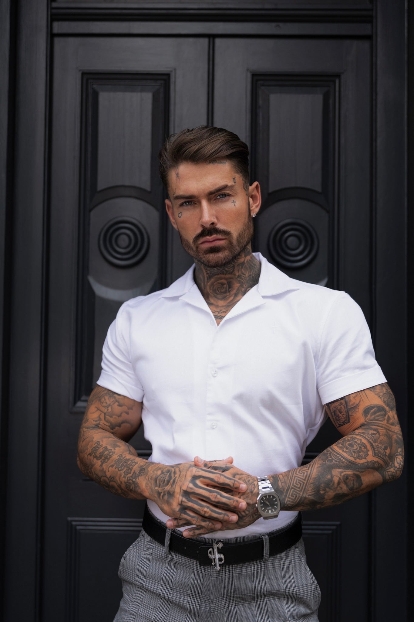 Hawaiian Boxy Stretch White Linen Short Sleeve with Revere Collar Short Sleeve - FS1095