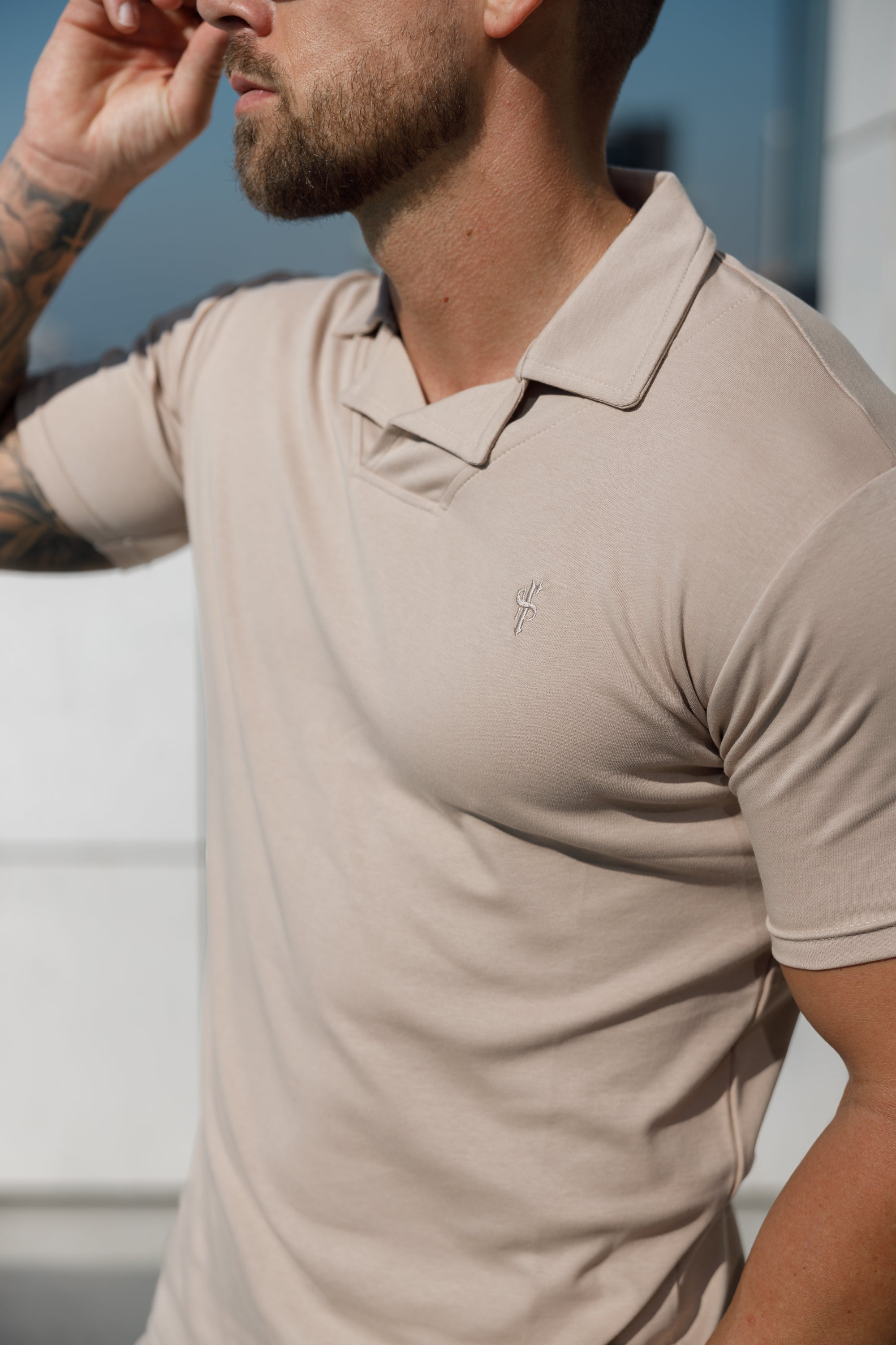 Classic Beige Polo Shirt With Revere Collar - FSH1061