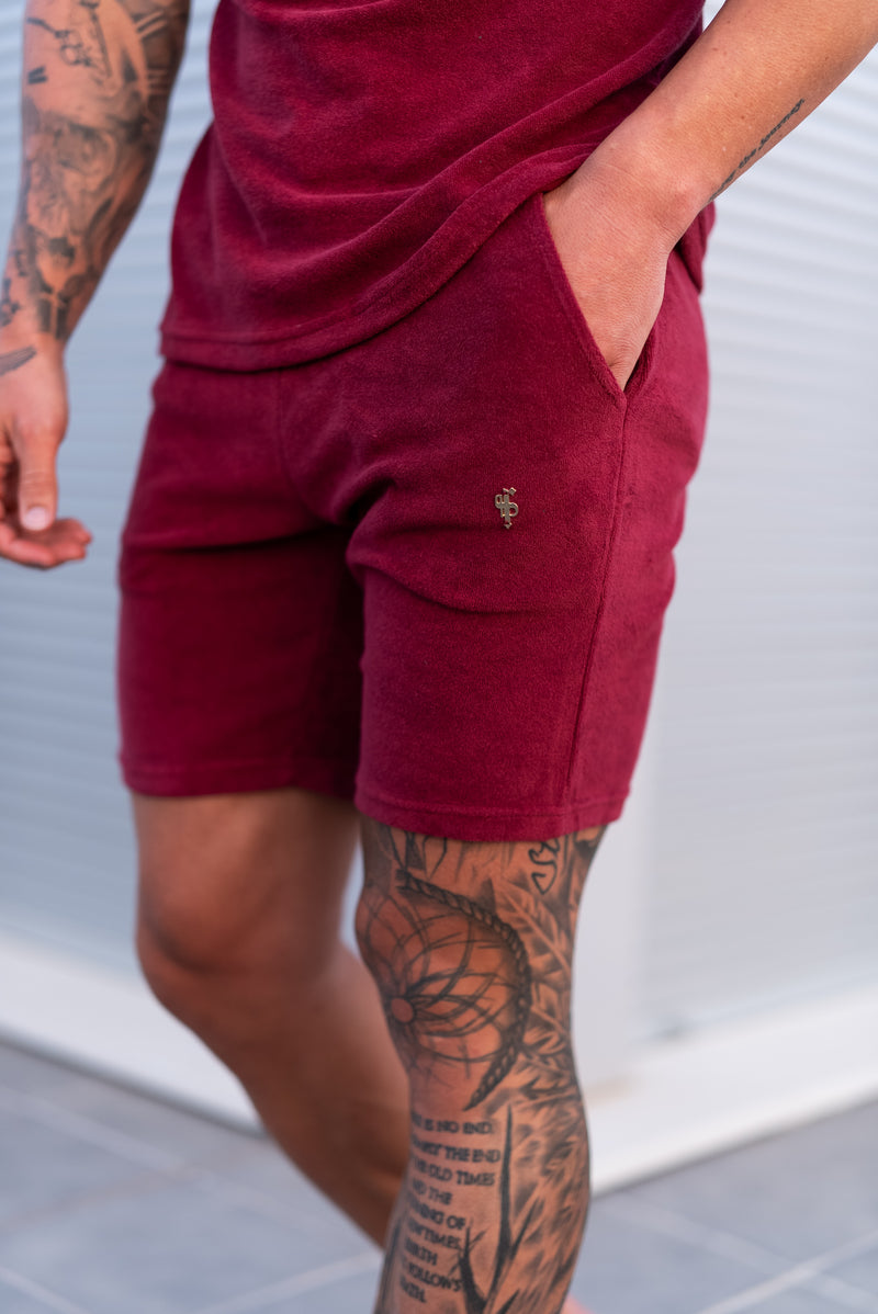 Father Sons Burgundy / Silver Towelling Shorts - FSH1350
