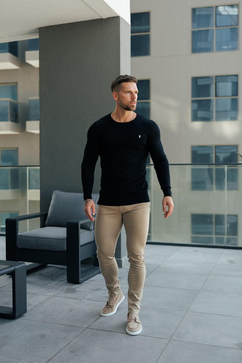 FS Black Crew Neck Knitted Jumper With FS Branding -  FSN194