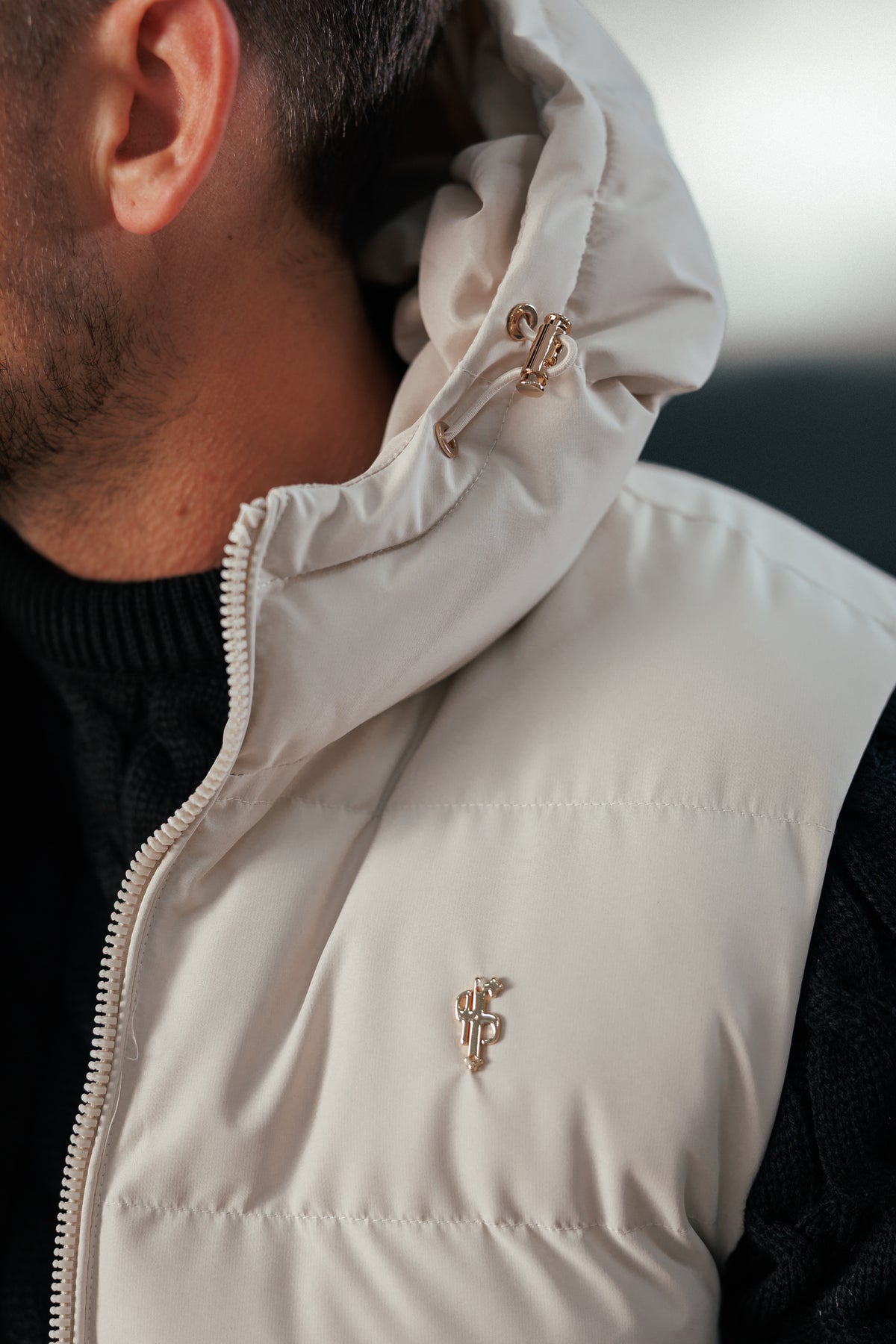 Light Beige Padded Hooded Gilet - FSN243