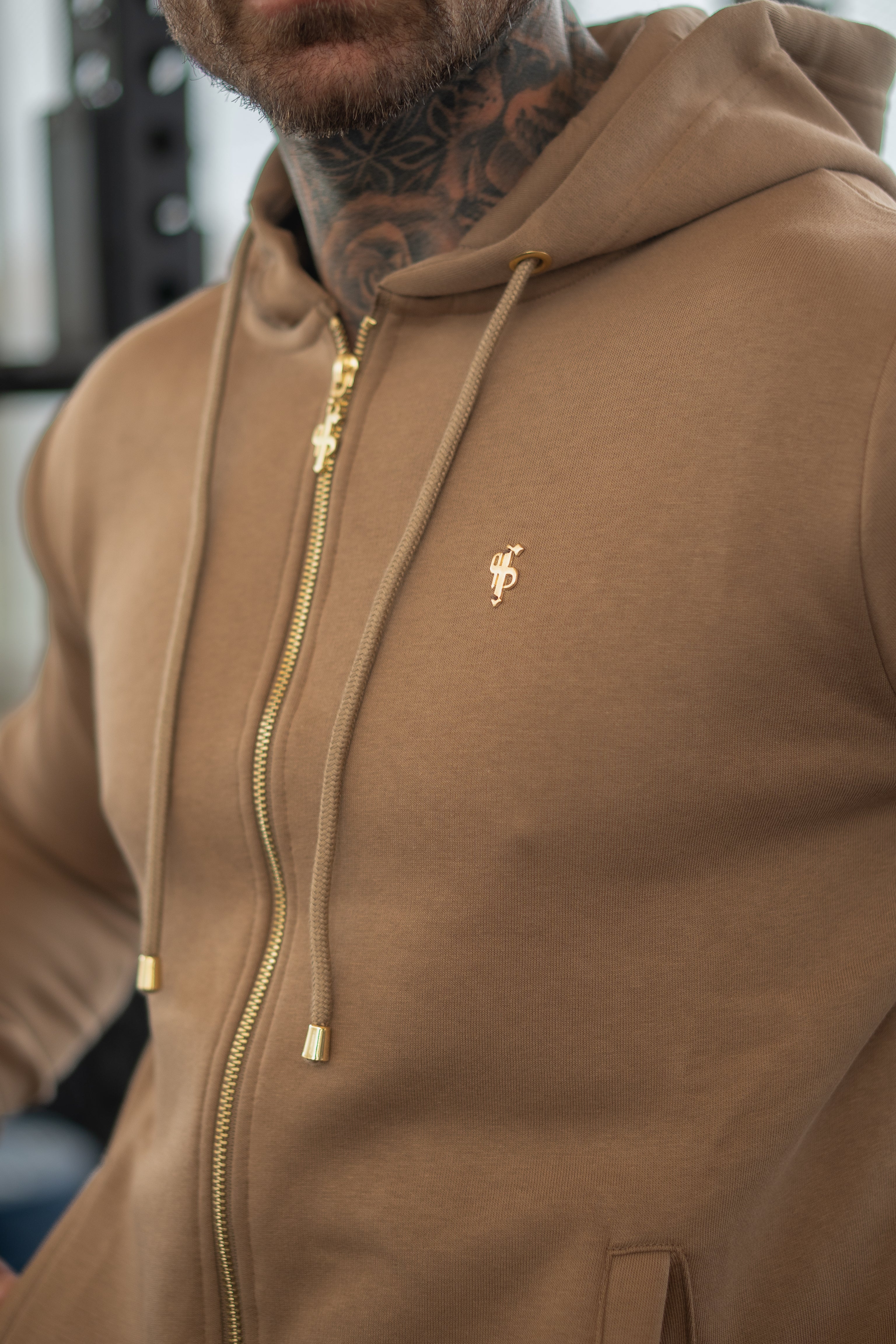 Taupe / Gold Full Zip Hoodie with Pockets - FSH1248