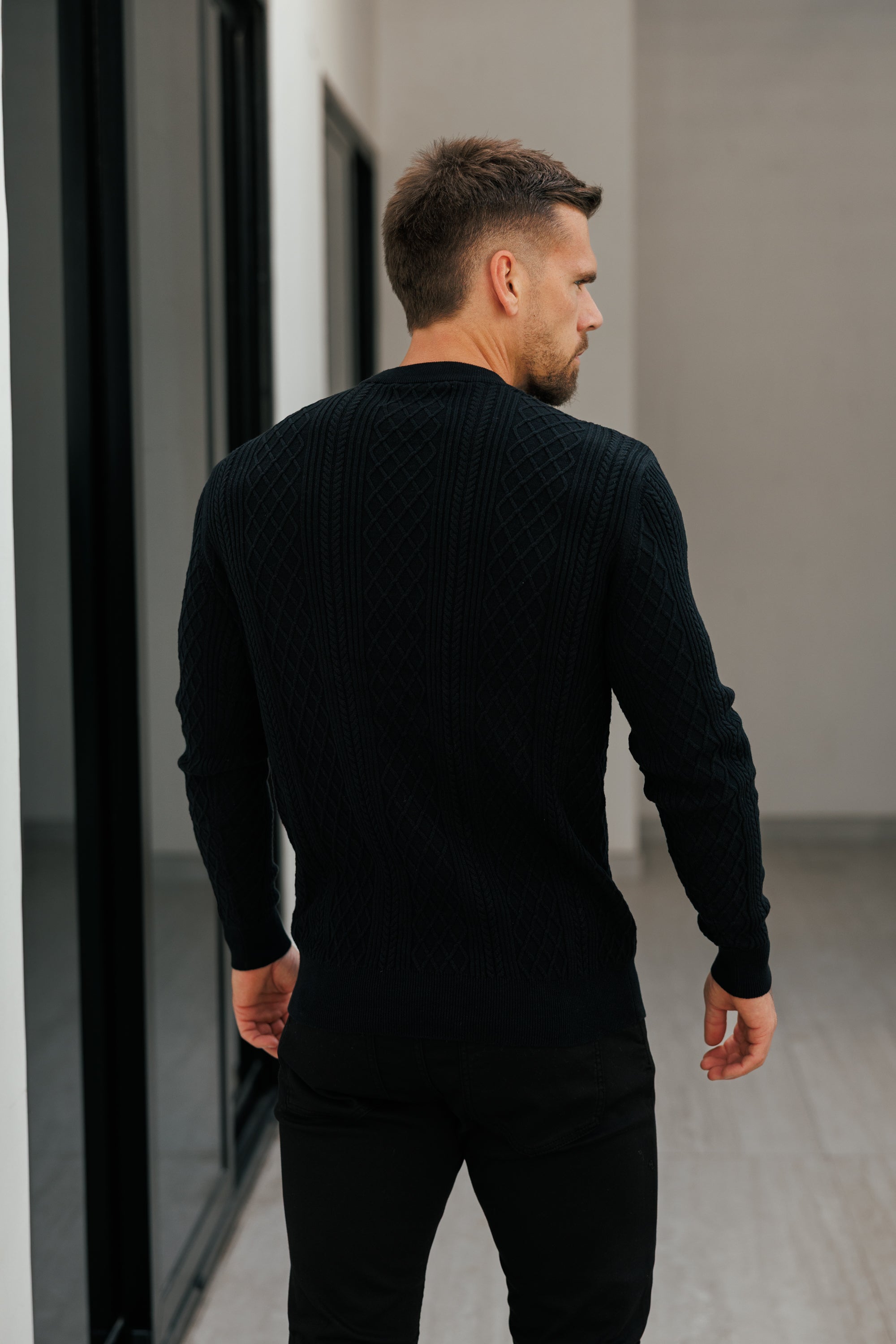 Fine Knit Diamond Black Jumper Long Sleeve  -  FSA006