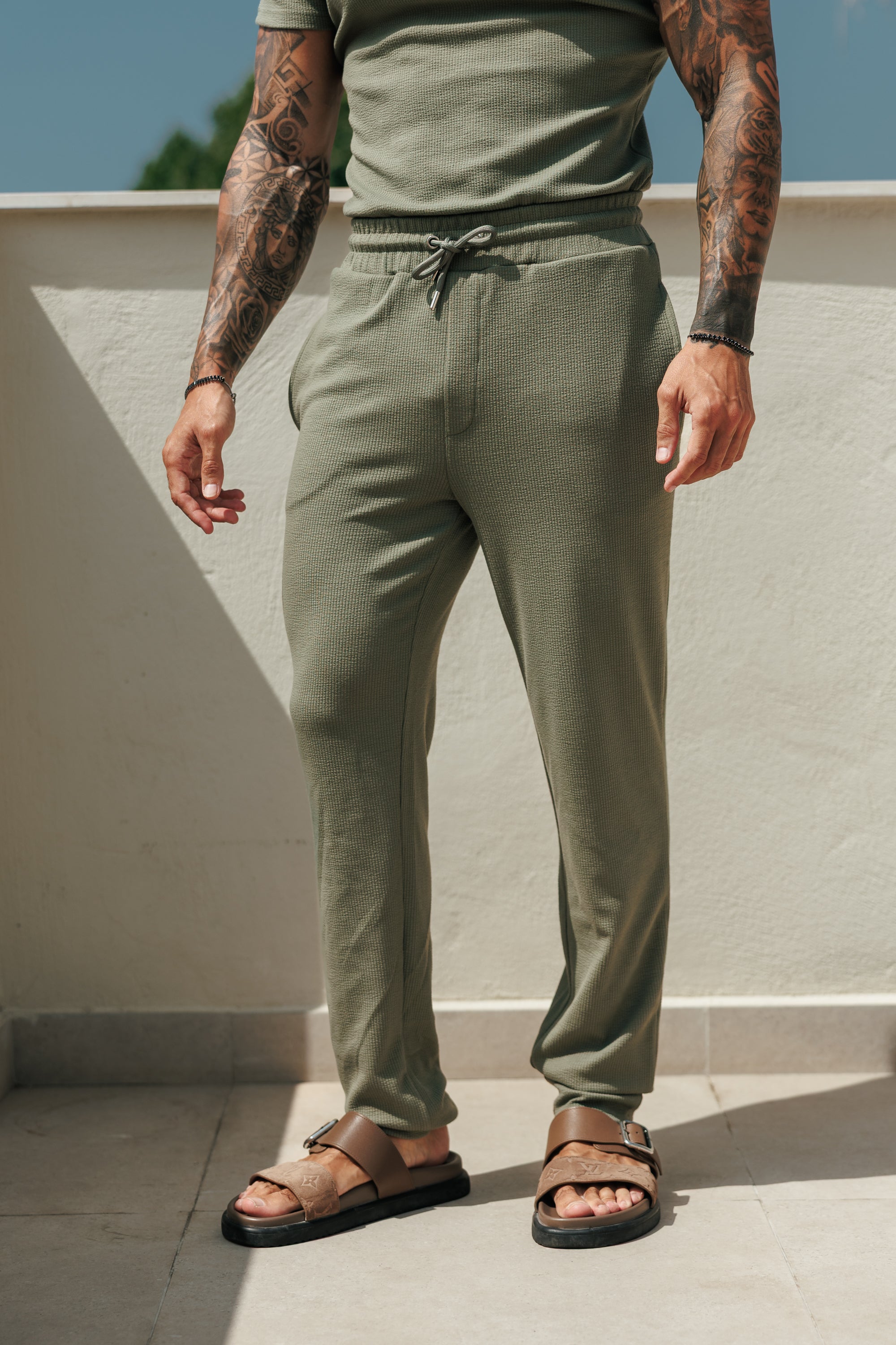 Jersey Cord Slim Olive Trousers - FSR088