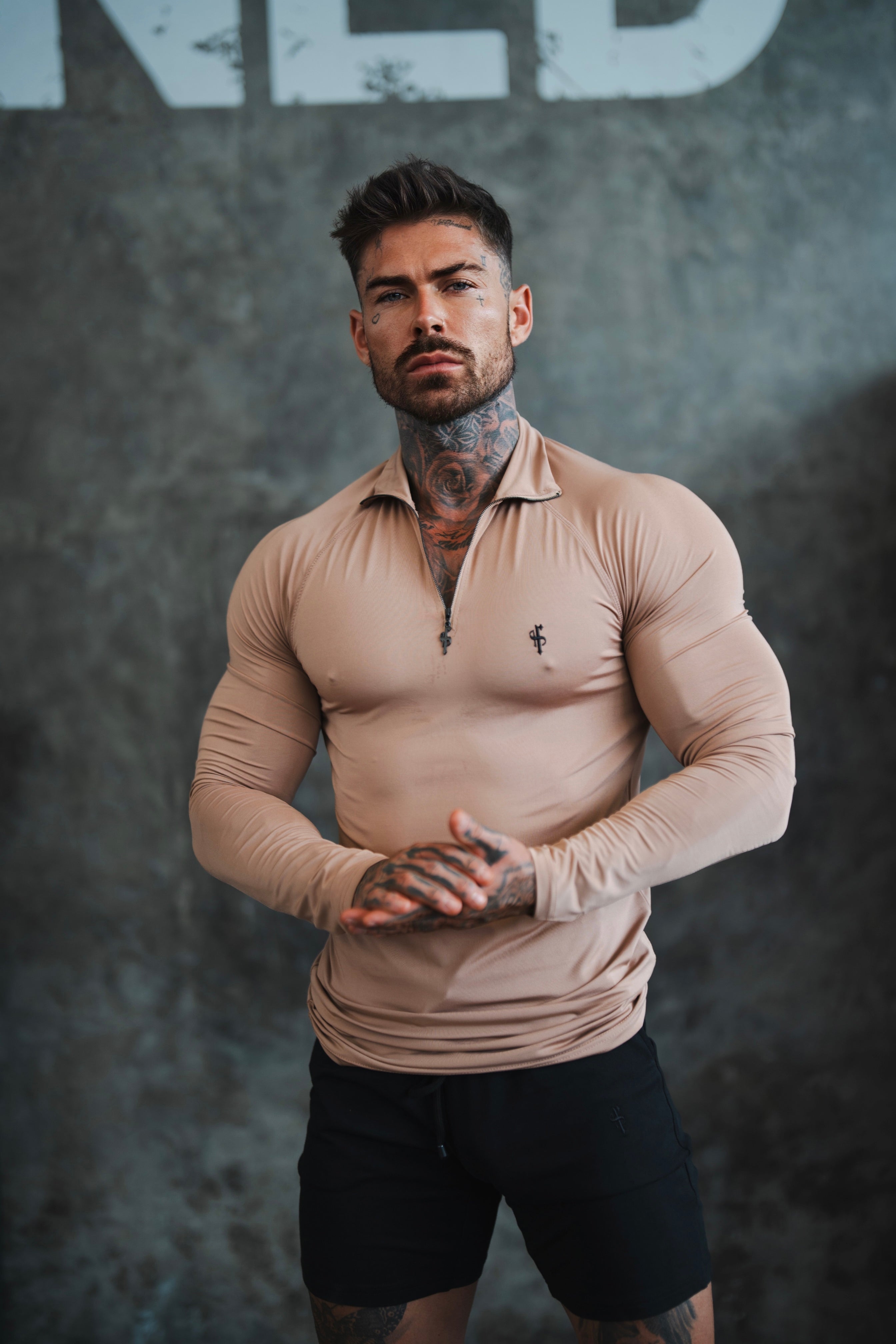 LS Coffee / Black Half Zip Gym Top - FSH1283