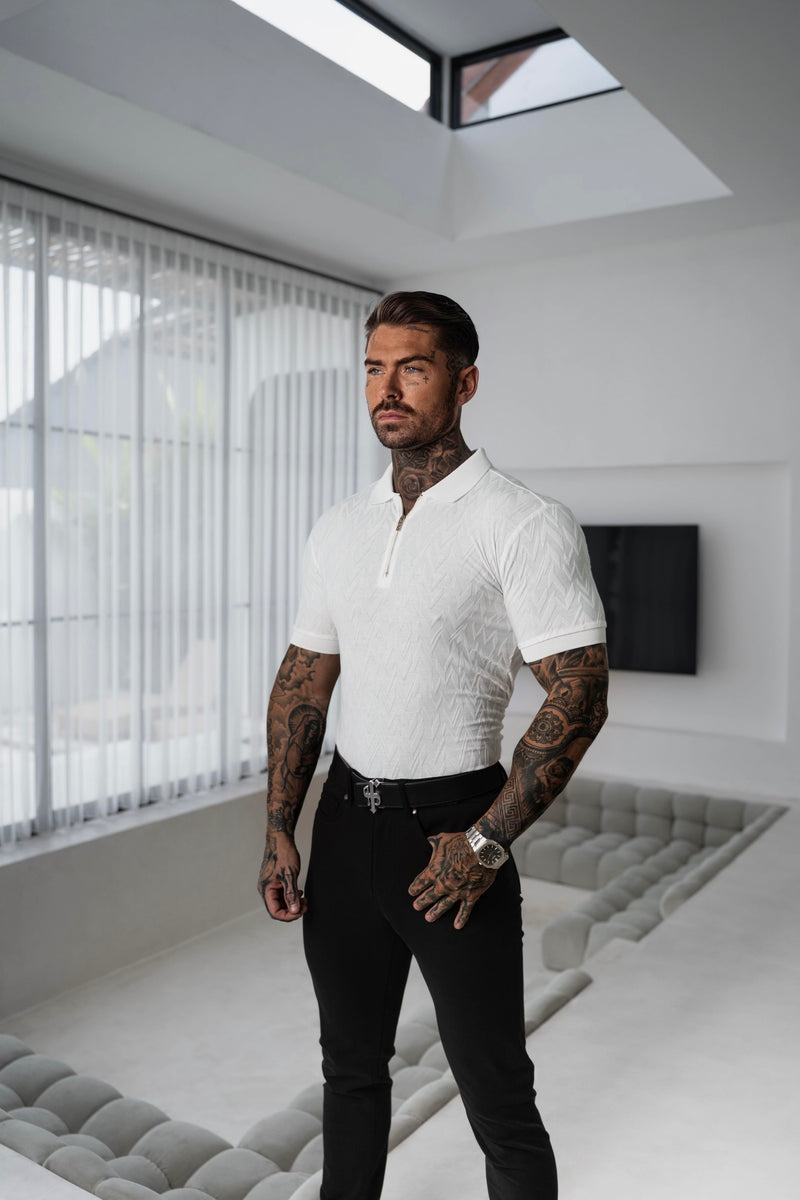 Father Sons Classic Jacquard White Chevron Zipped Polo - FSR020