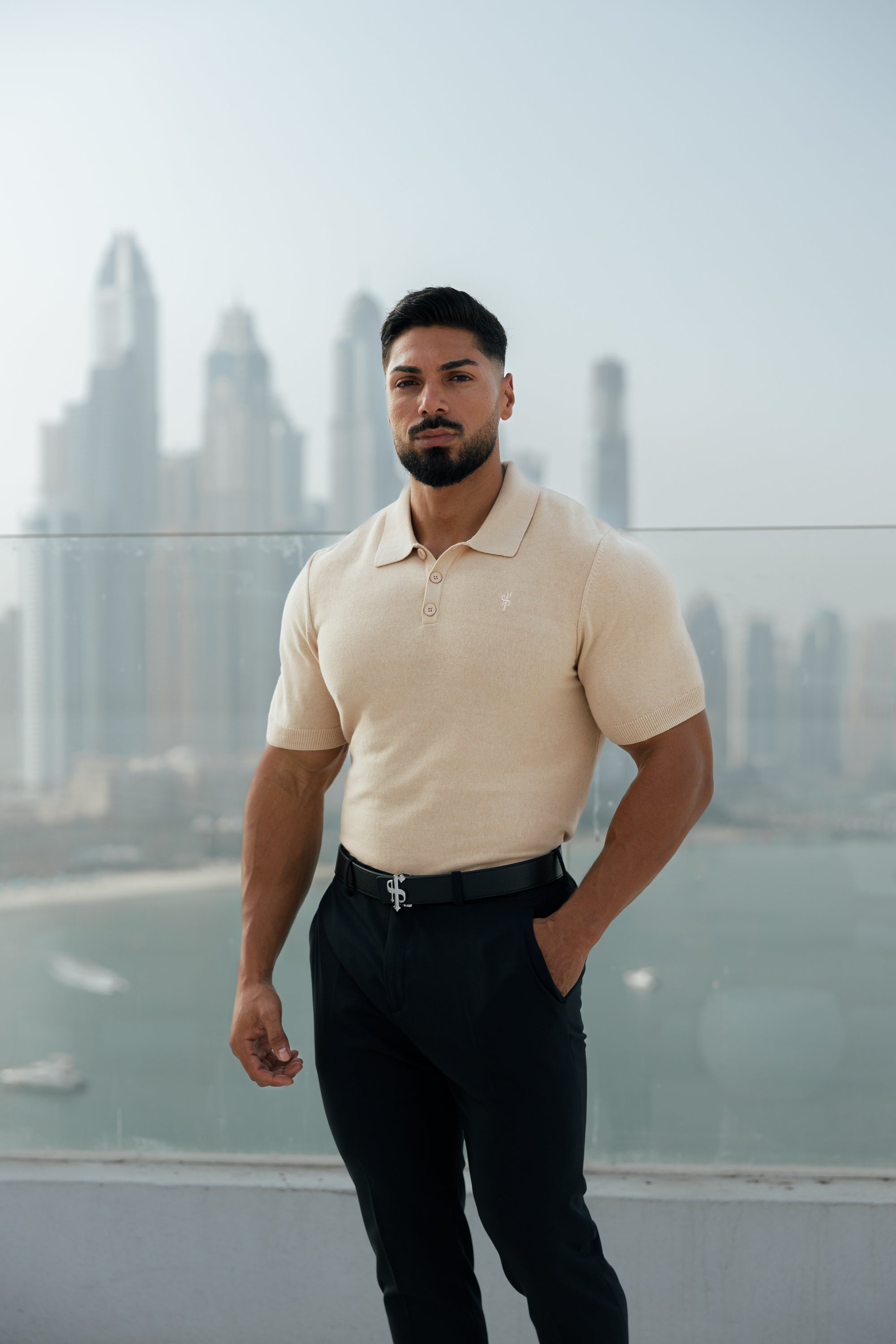 Classic Plain Beige Knitted Polo Short Sleeve - FSN111