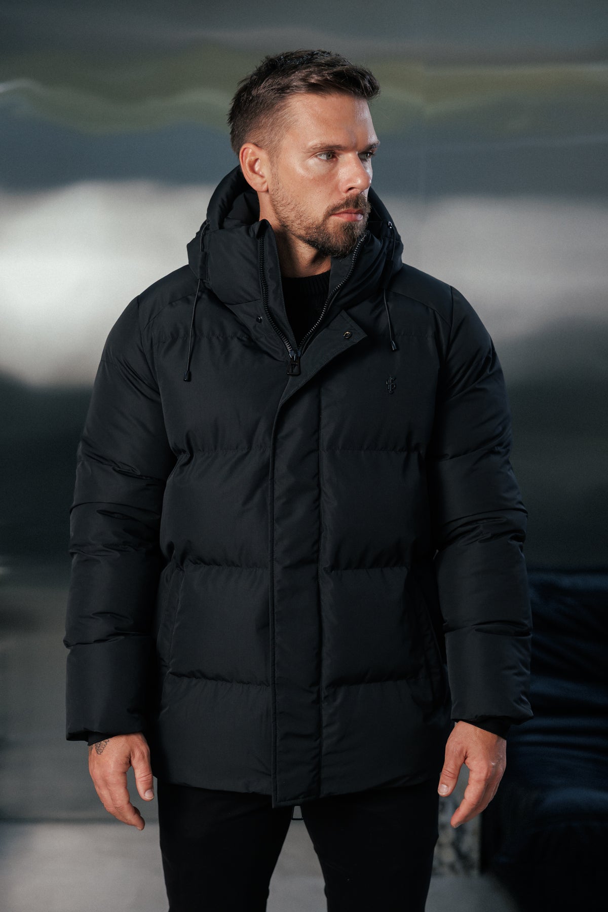 Black Padded Coat with Hood - FSN234